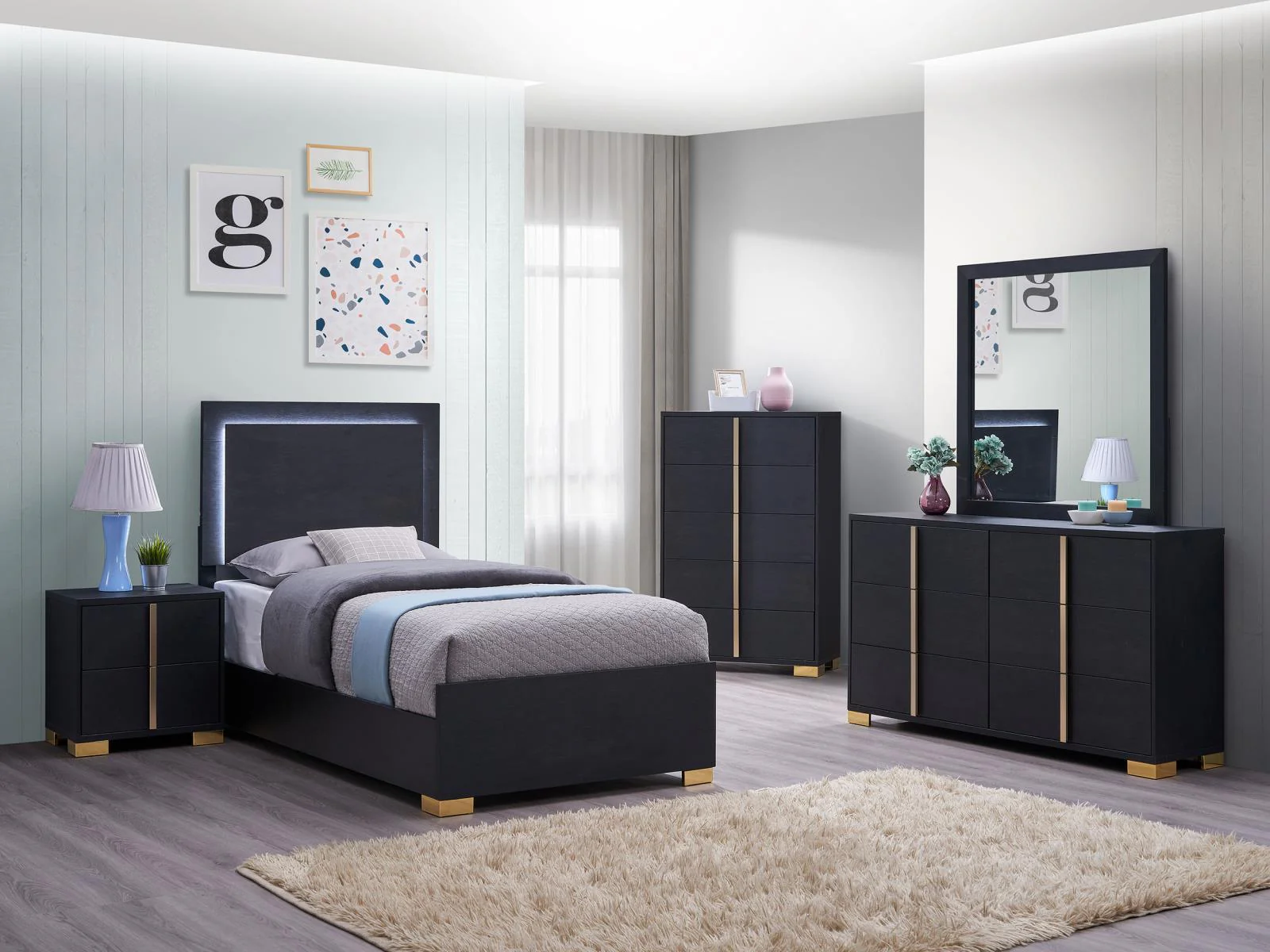 Marceline Black Twin Bed with LED Headboard - Image 7