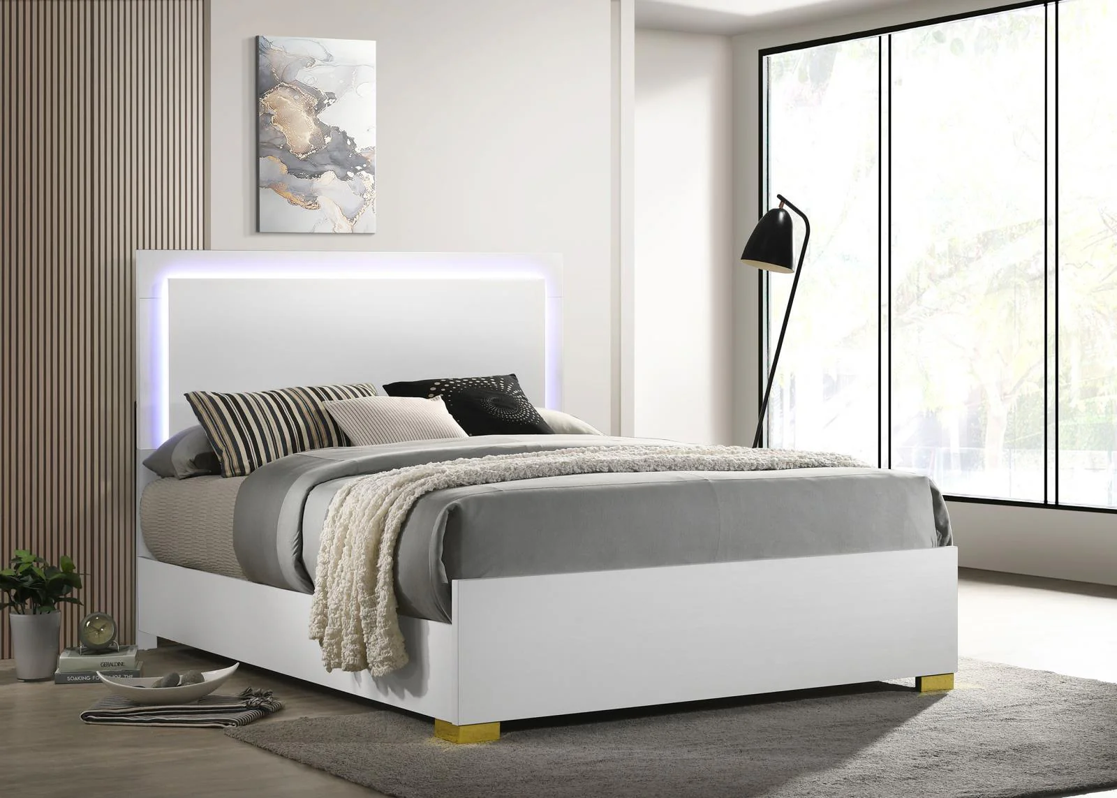 Marceline White Full Bed with LED Headboard
