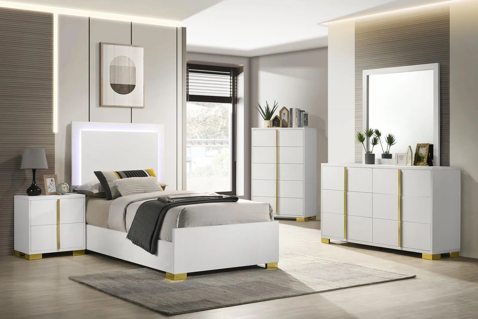 Marceline White Twin Bed with LED Headboard - Image 6