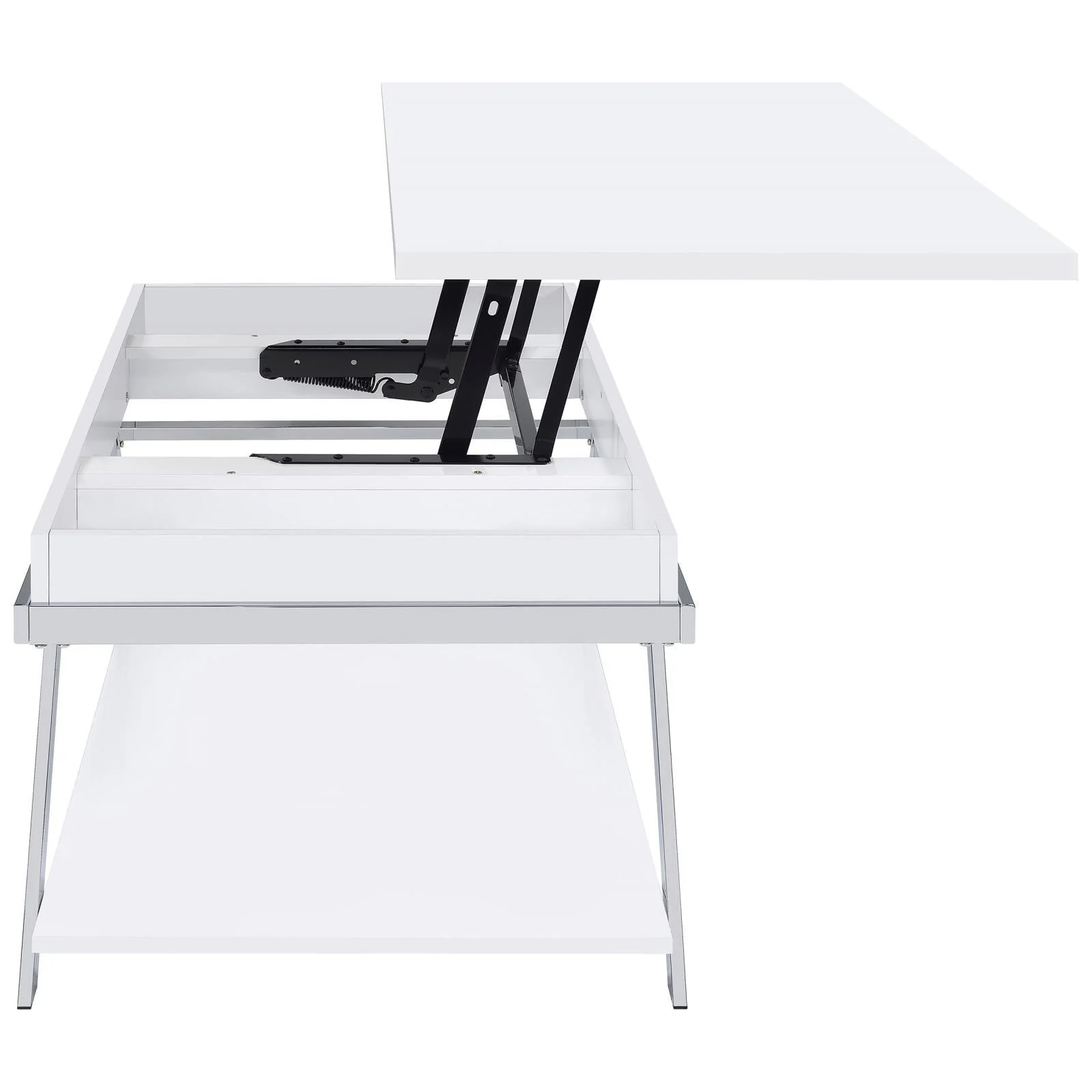 Marcia Wood Rectangular Lift Top Coffee Table White High Gloss and Chrome - Image 7