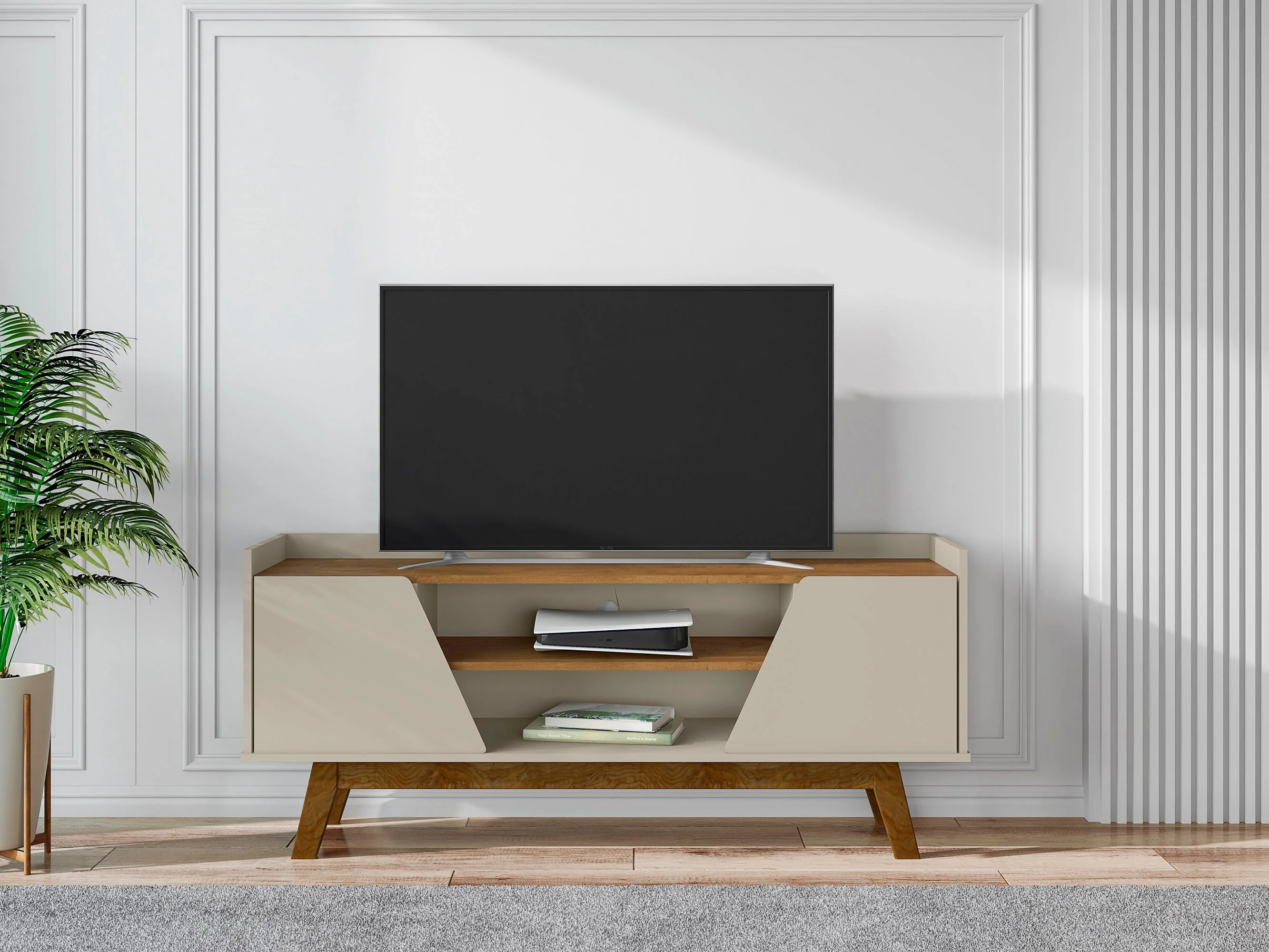 Marcus 53.14 TV Stand in Greige and Nature - Image 2
