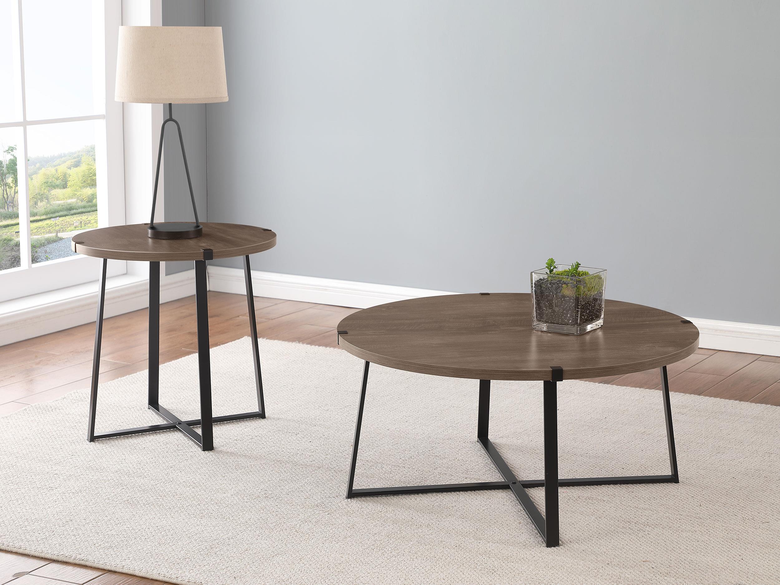 Marcus Light Brown 2-Piece Round Coffee and End Table Set
