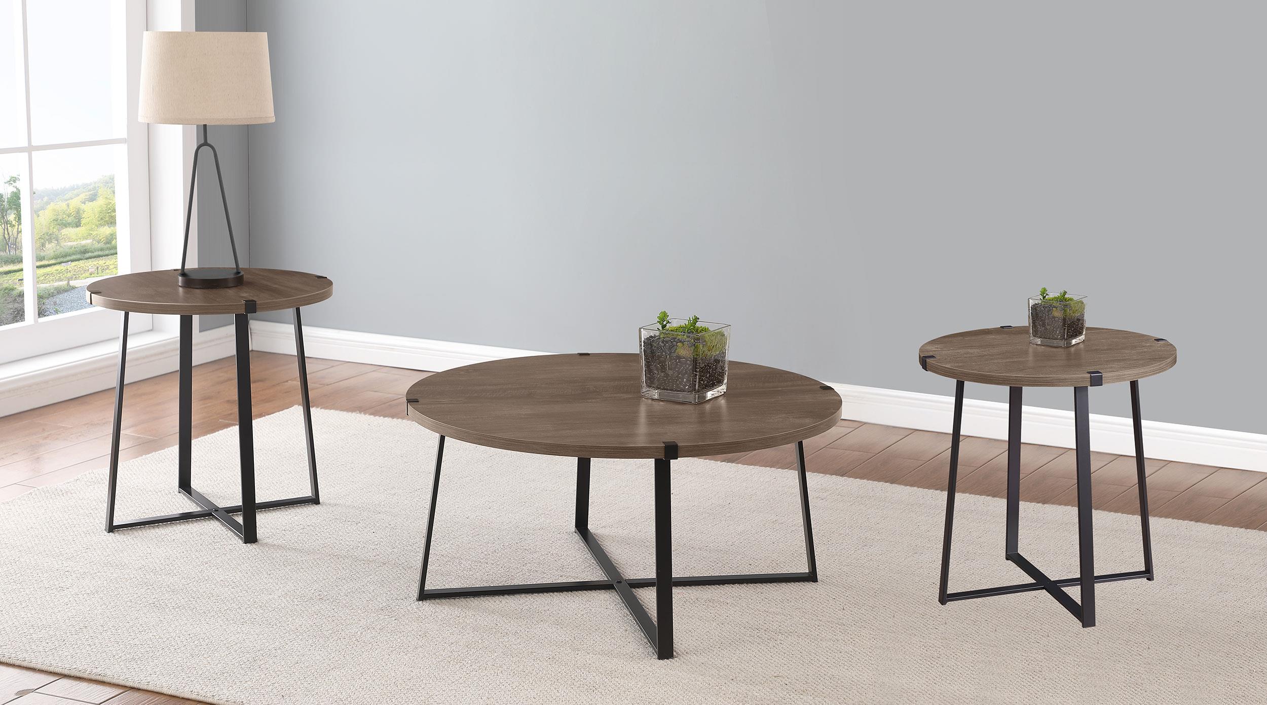Marcus Light Brown 3-Piece Round Coffee and End Table Set