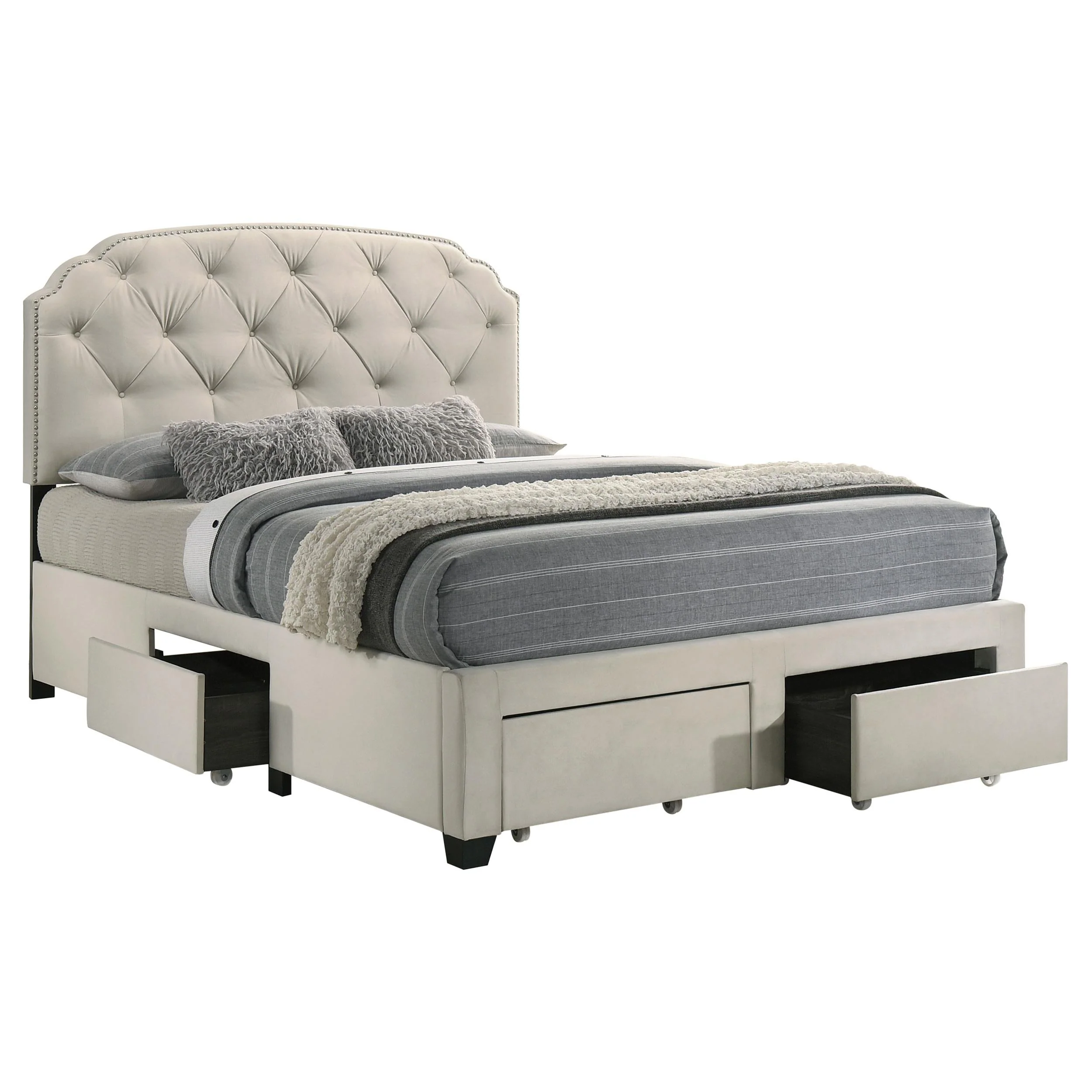 Marianna Cream 4-Drawer Upholstered Eastern King Storage Bed - Image 3