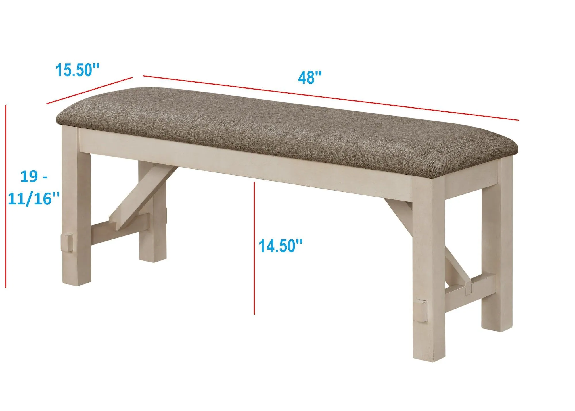 Maribelle Chalk and Gray Dining Bench - Image 3