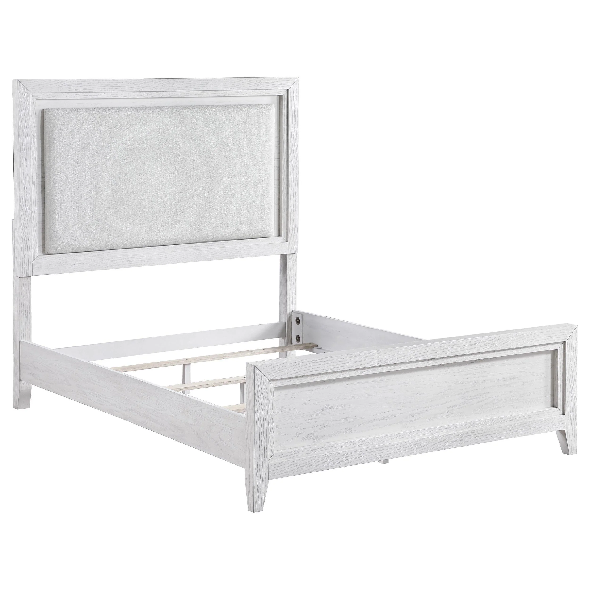 Marielle Distressed White Queen Upholstered LED Panel Bed - Image 10