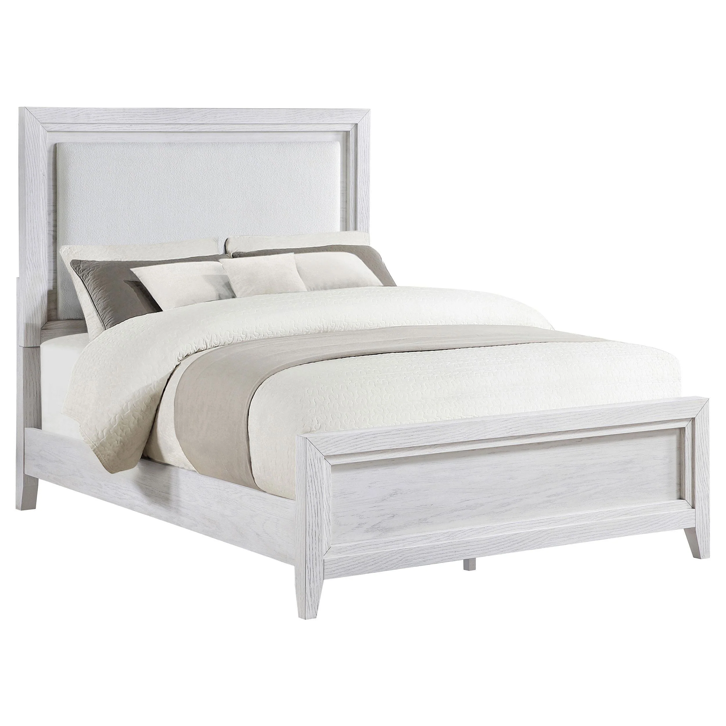 Marielle Distressed White Queen Upholstered LED Panel Bed - Image 2