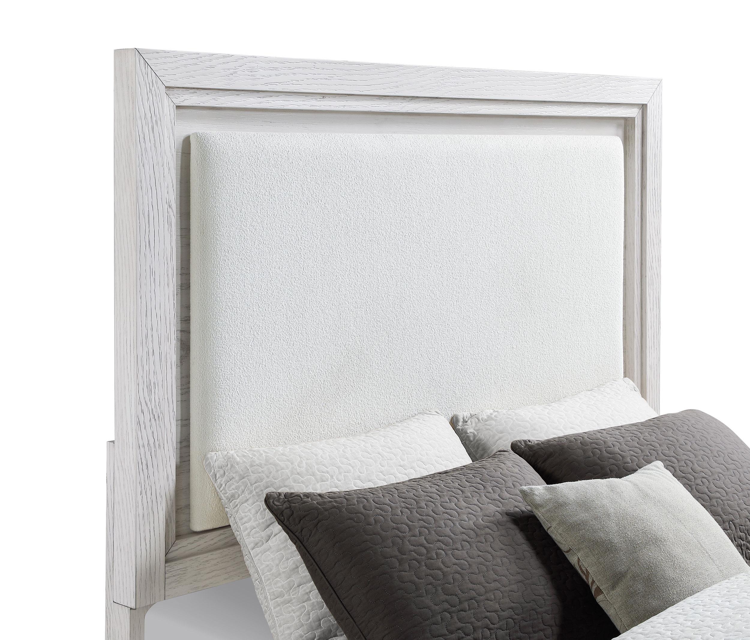Marielle Distressed White Queen Upholstered LED Panel Bed - Image 4