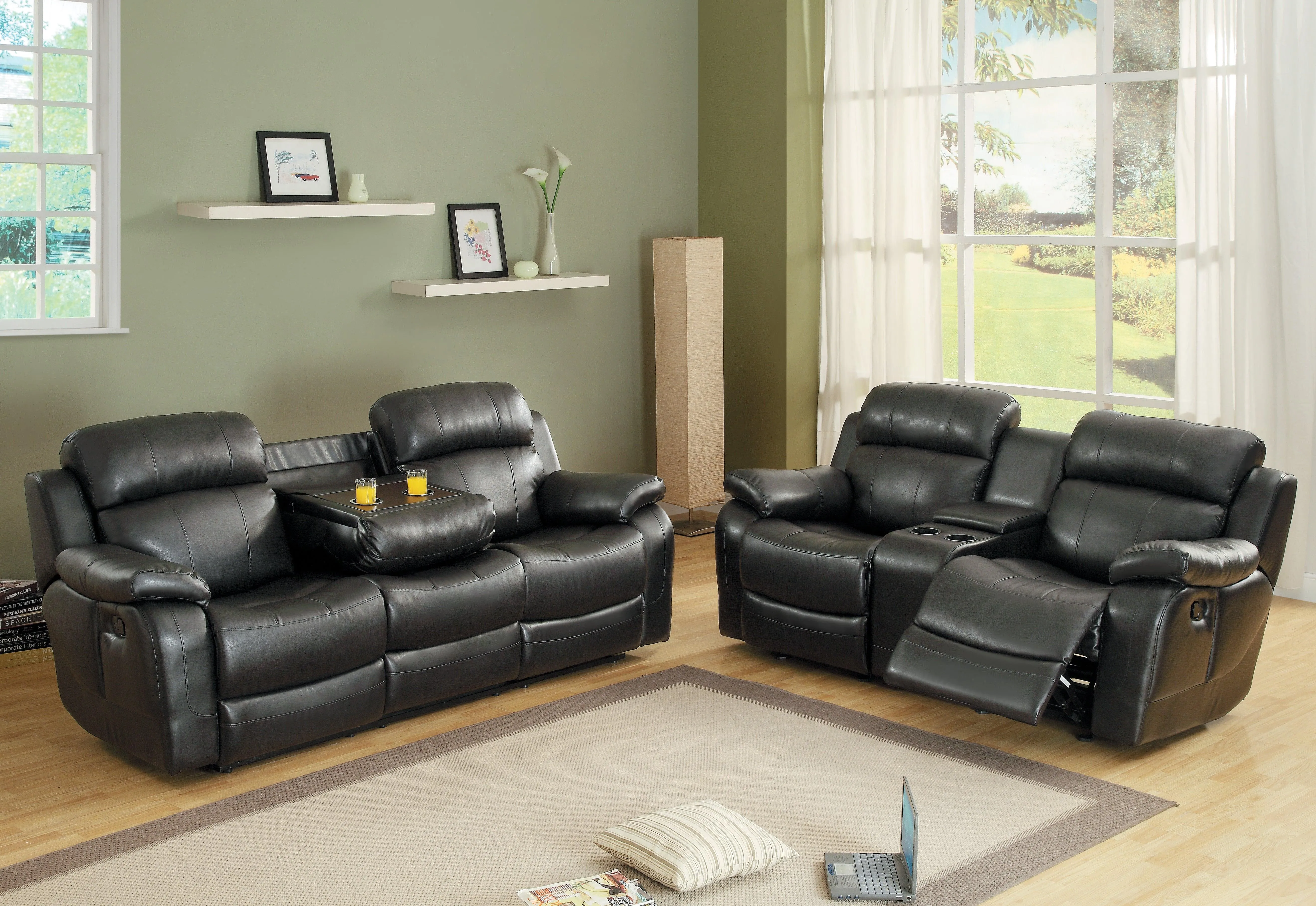 Marille Black Bonded Leather Reclining Sofa - Image 2