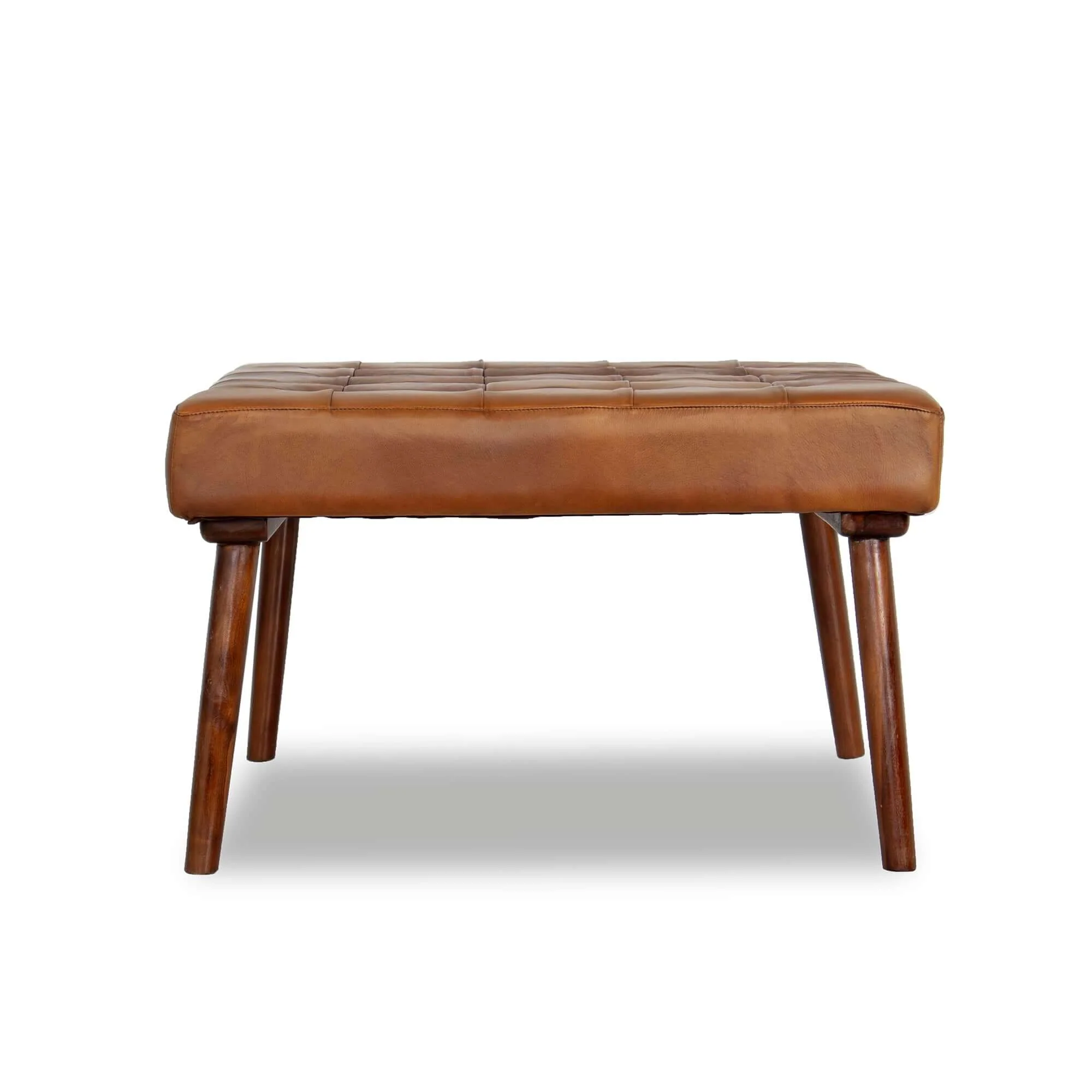 Mark Mid-Century Tufted Square Genuine Leather Upholstered Ottoman In Tan - Image 2