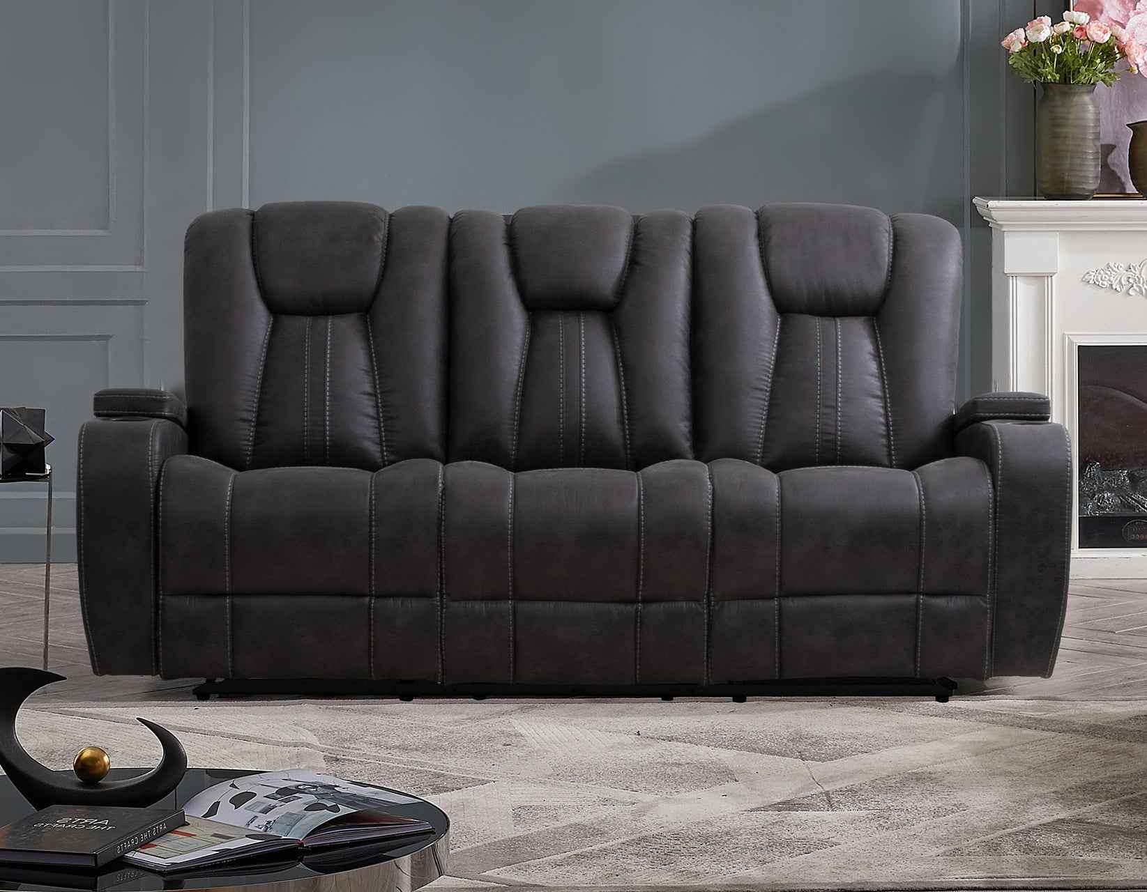Marlow Charcoal Manual Reclining Sofa - Image 3