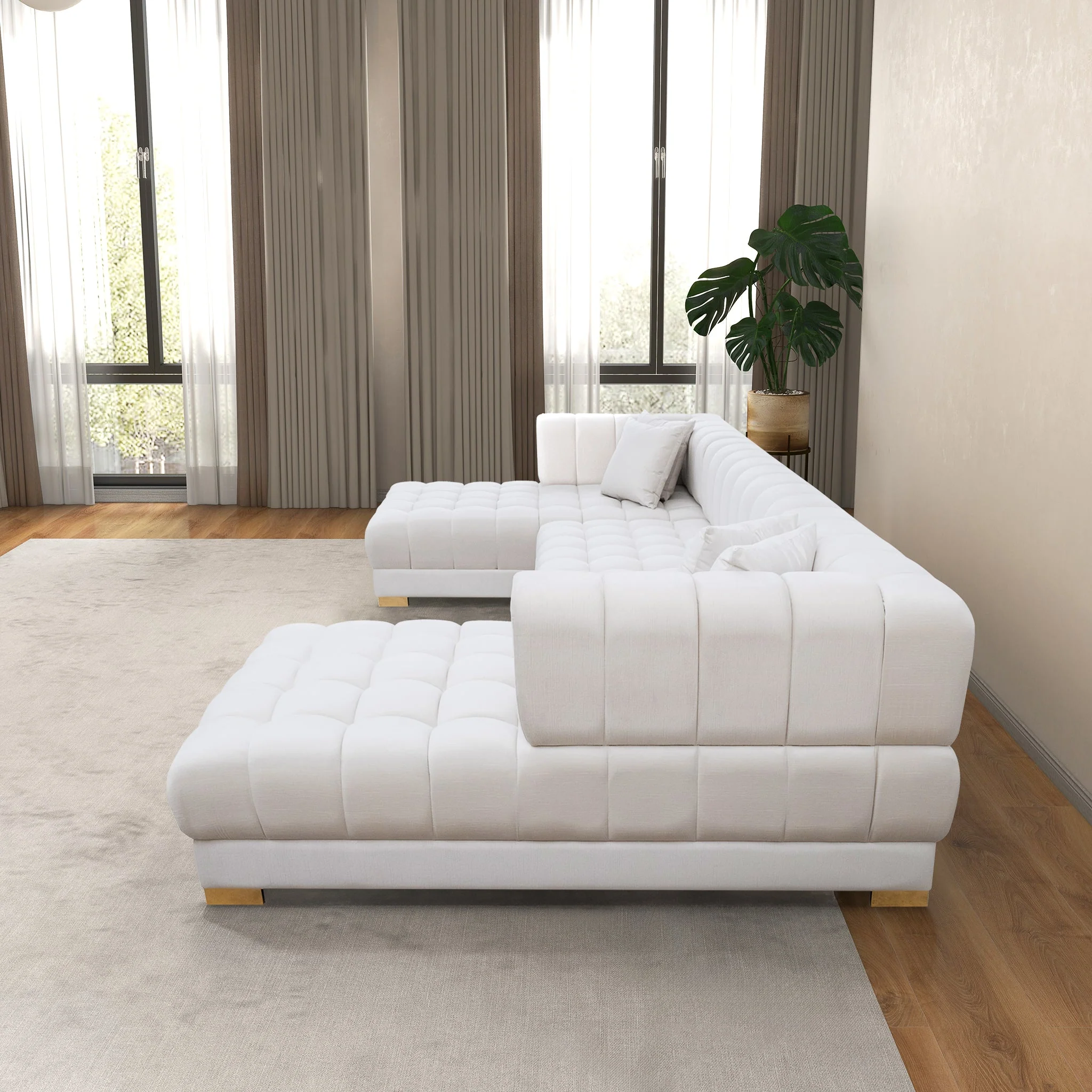 Marlow Ivory Velvet U Shape Corner Sofa - Image 4