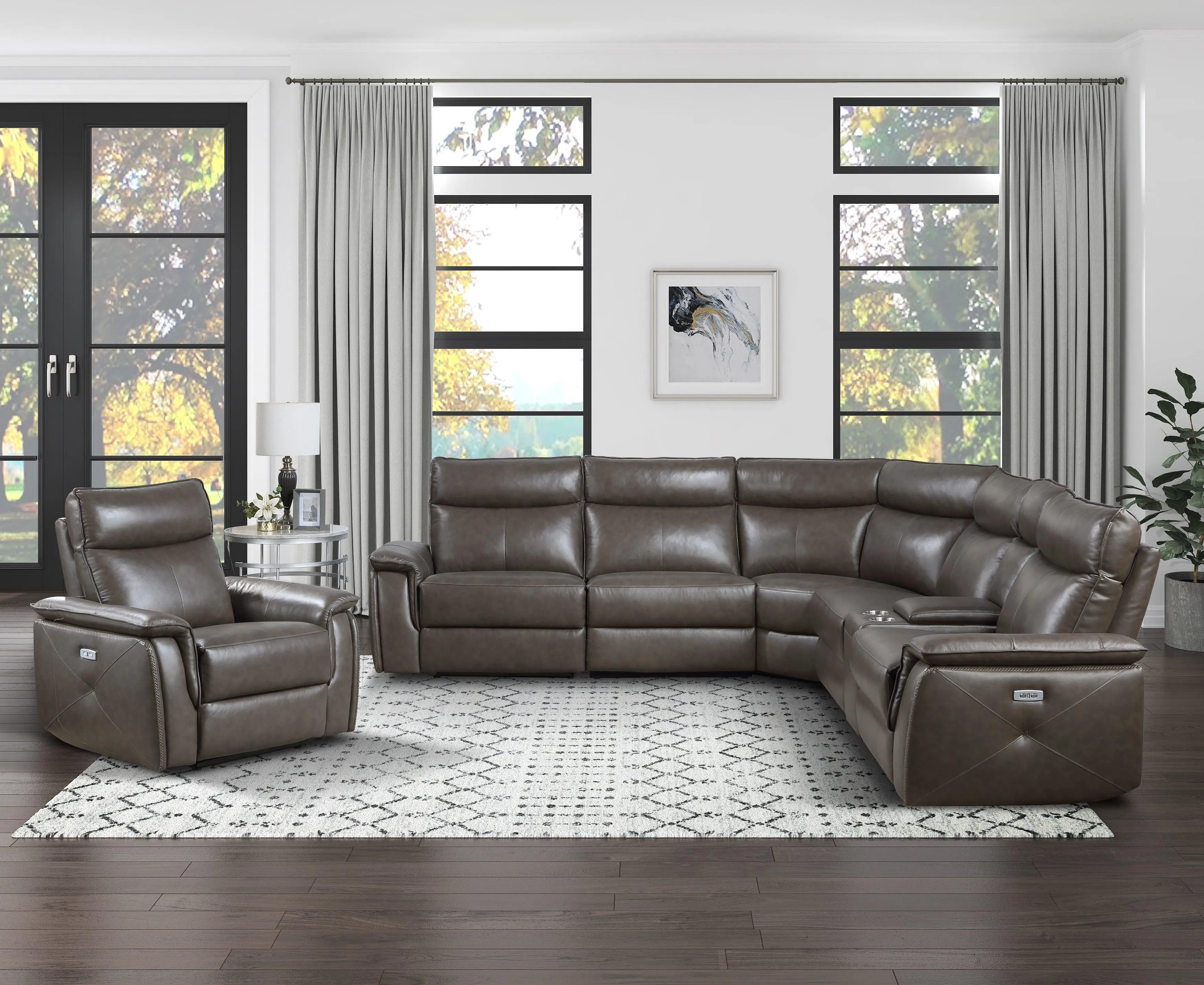 Maroni Dark Brown Leather 6-Piece Modular Power Reclining Sectional - Image 23
