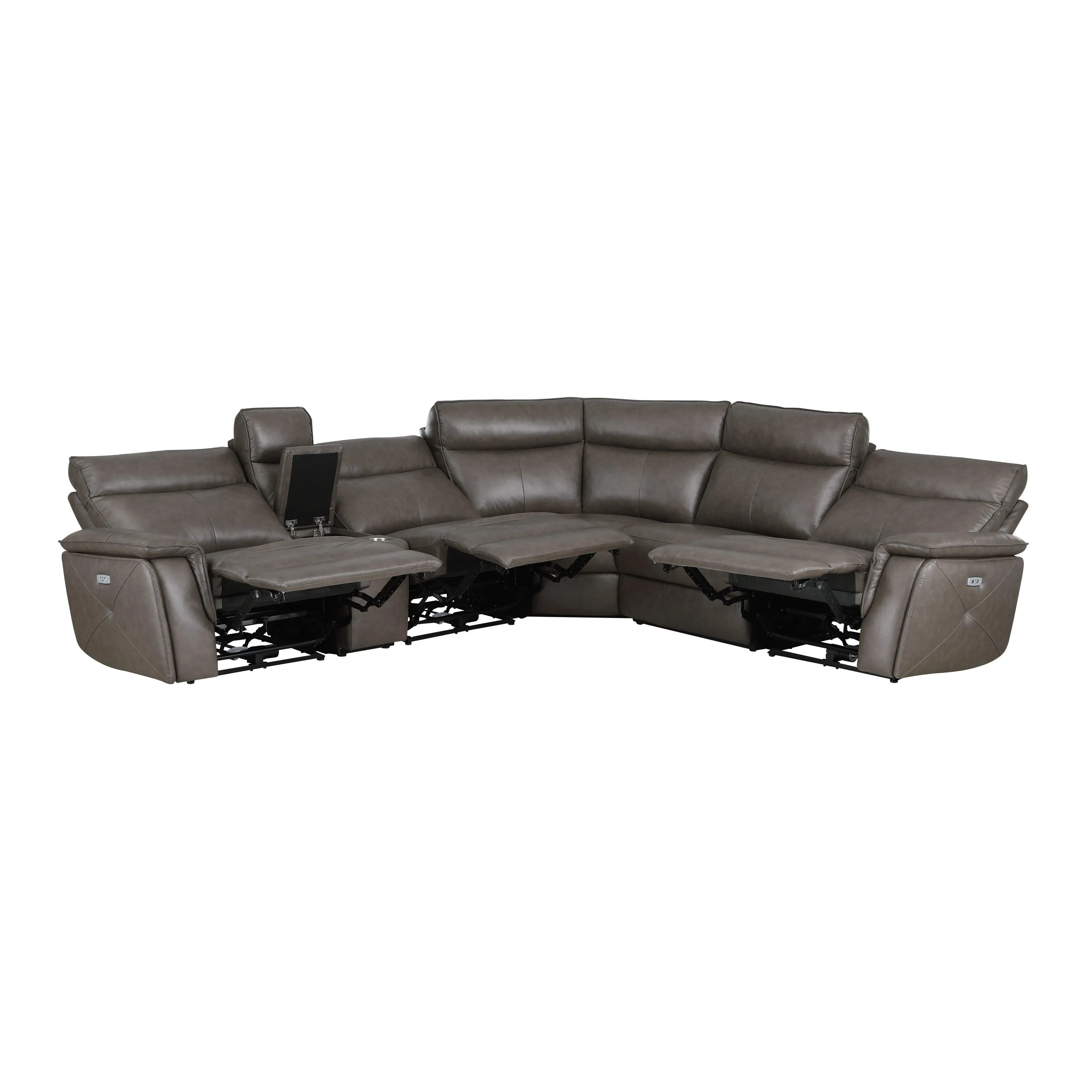Maroni Dark Brown Leather 6-Piece Modular Power Reclining Sectional - Image 5
