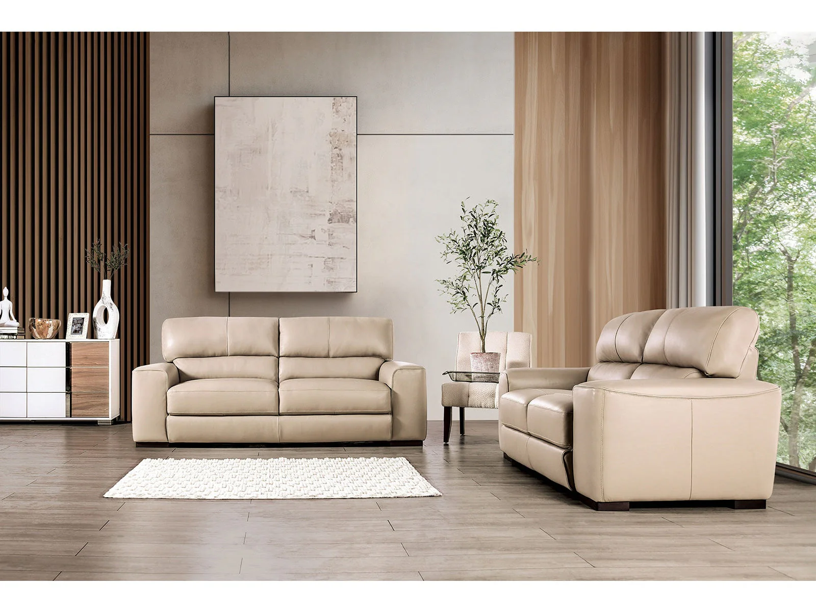 Marsicano Taupe Real Italian Leather Living Room Set