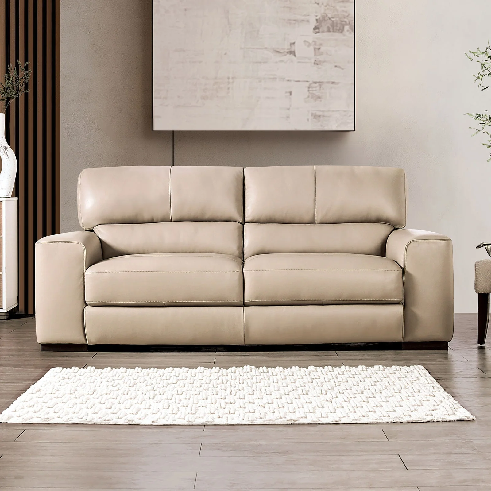 Marsicano Taupe Real Italian Leather Living Room Set - Image 7