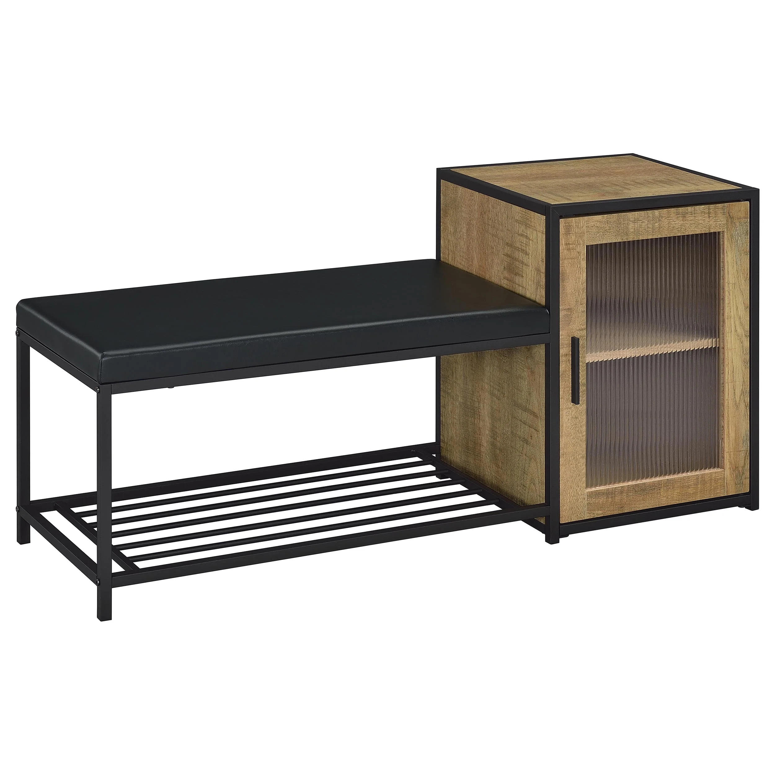 Martino Mango and Black Shoe Storage Entryway Bench with Cabinet - Image 3