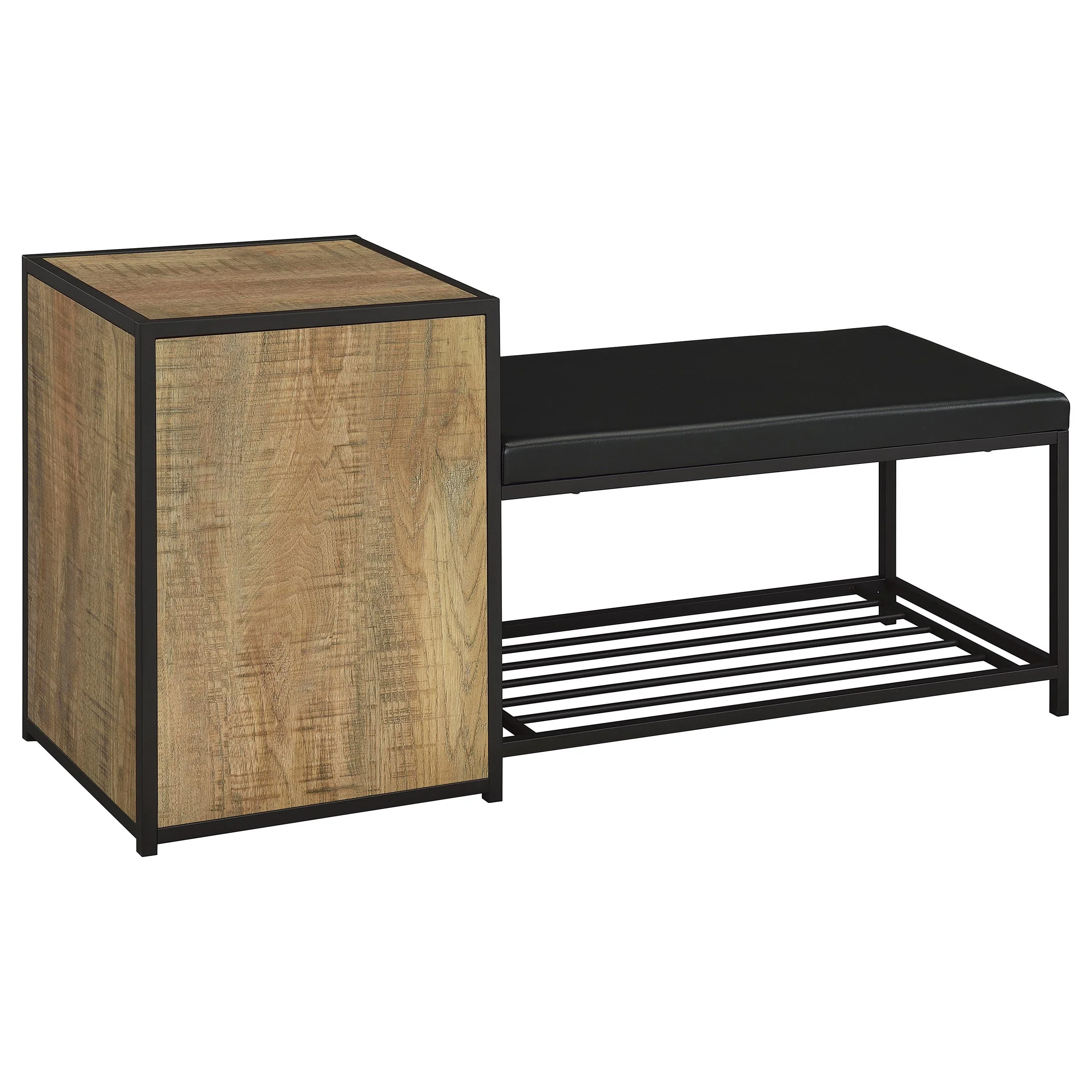 Martino Mango and Black Shoe Storage Entryway Bench with Cabinet - Image 5