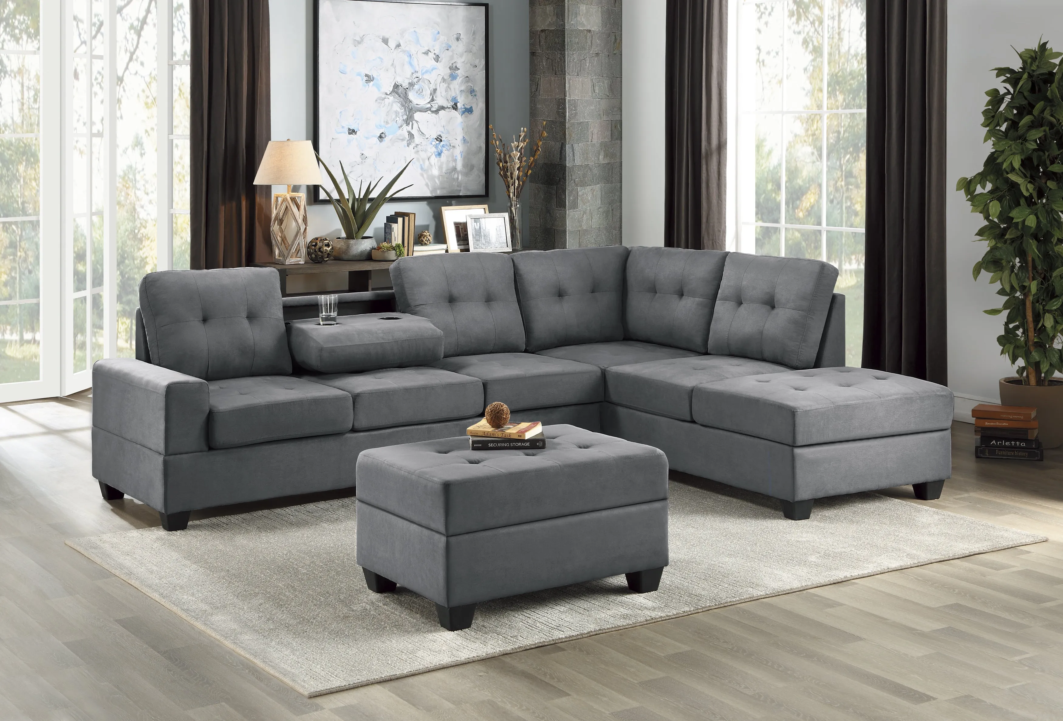 Maston Dark Gray 2-Piece Reversible Sectional with Drop-Down Cup Holders - Image 7