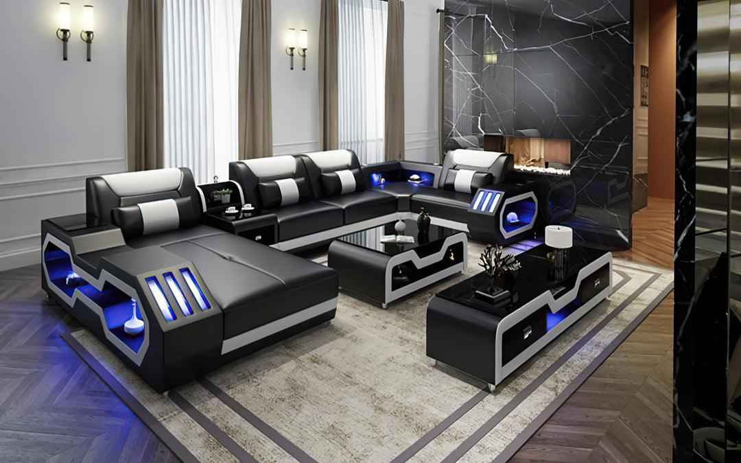 Matrix (Black/White) Italian Leather Sectional