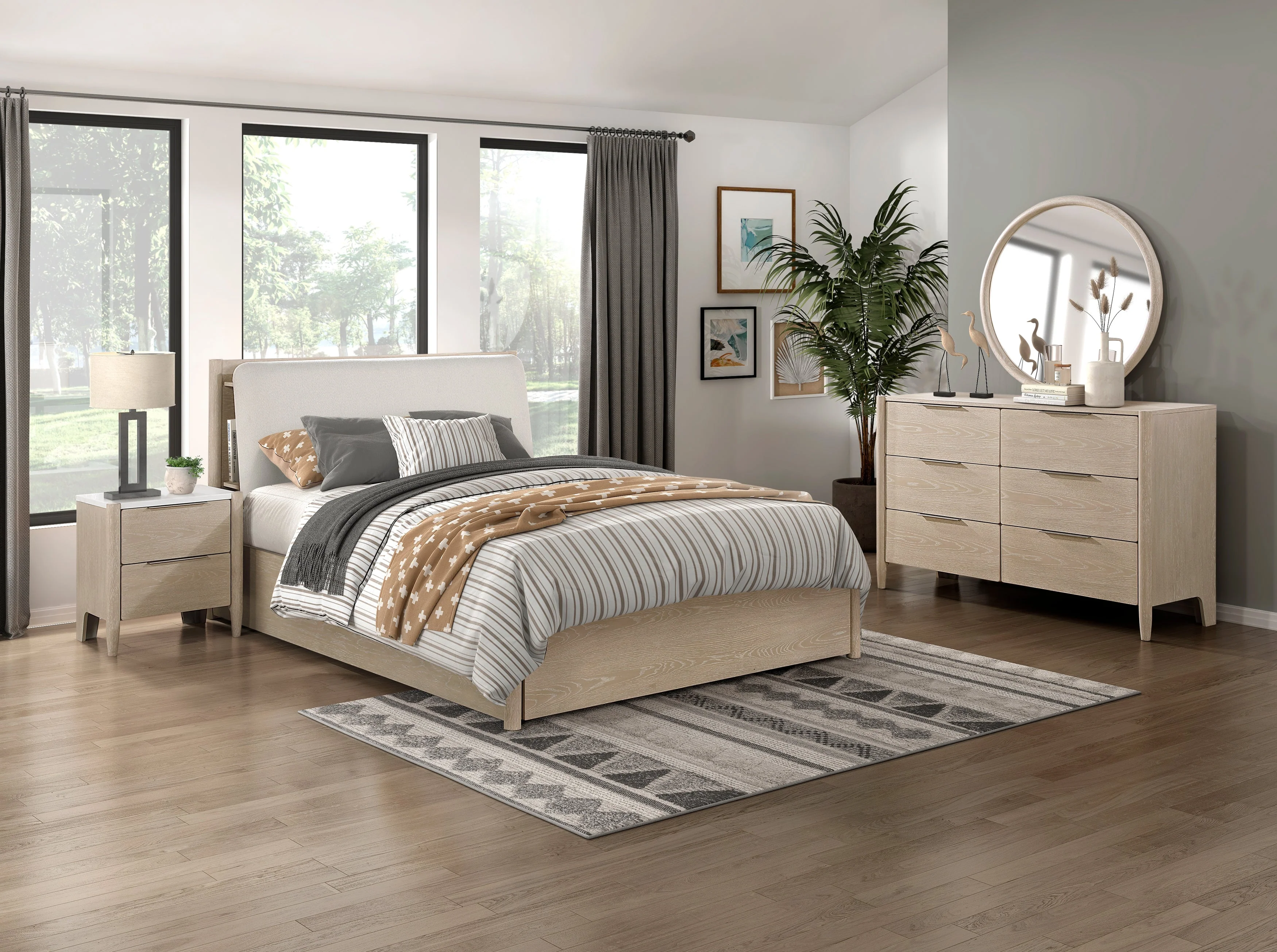 Matteo Light Oak Eastern King Platform Bed with Footboard Storage - Image 9