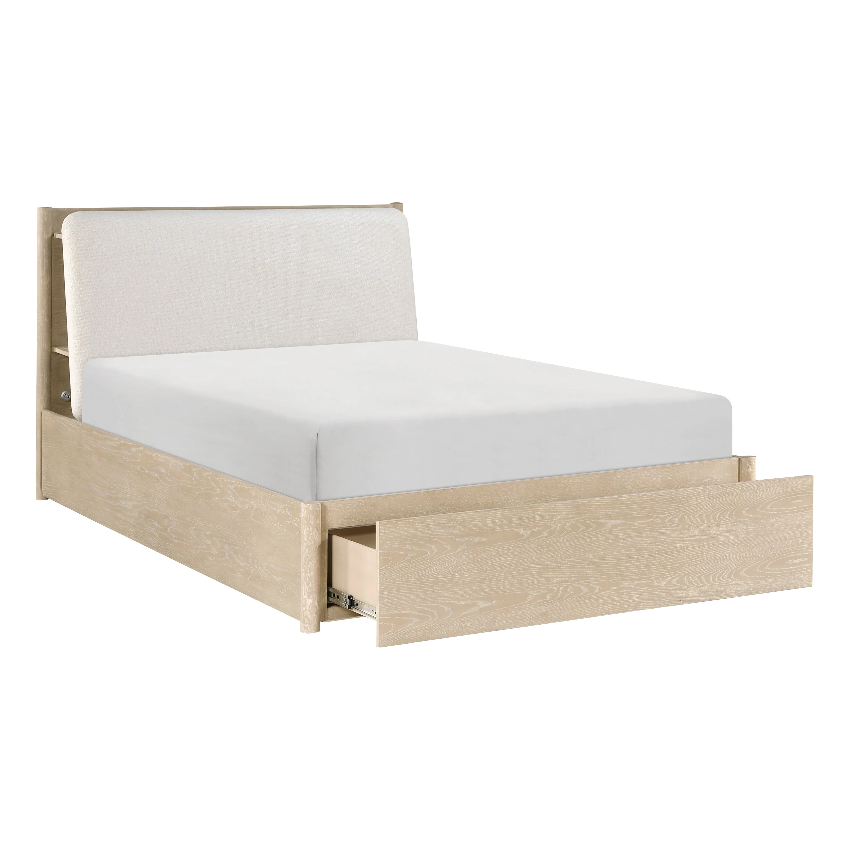 Matteo Light Oak Queen Platform Bed with Footboard Storage - Image 11