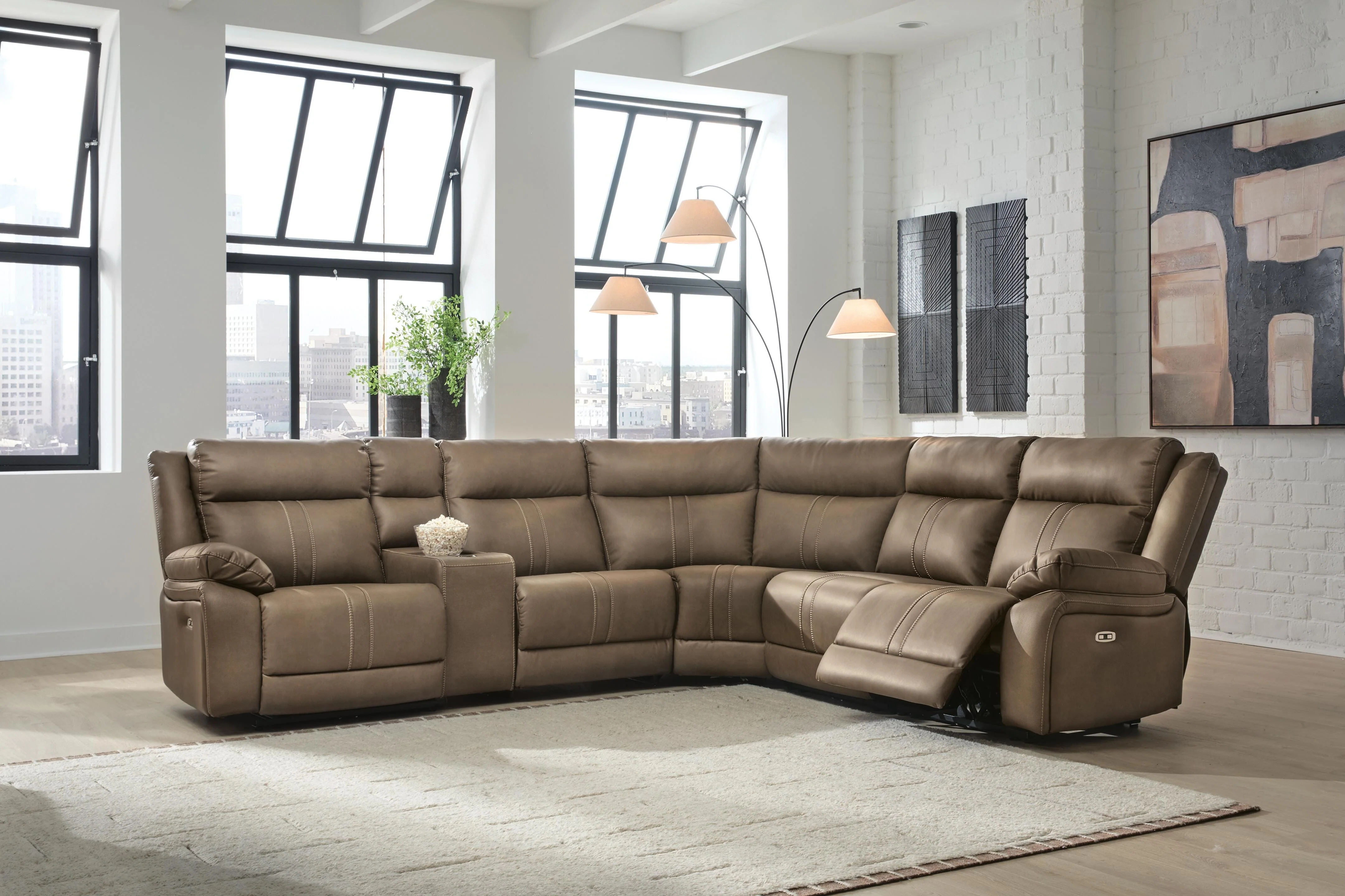 Max-Momentum Biscotti 6-Piece Power Reclining Sectional with Audio Console - Image 2