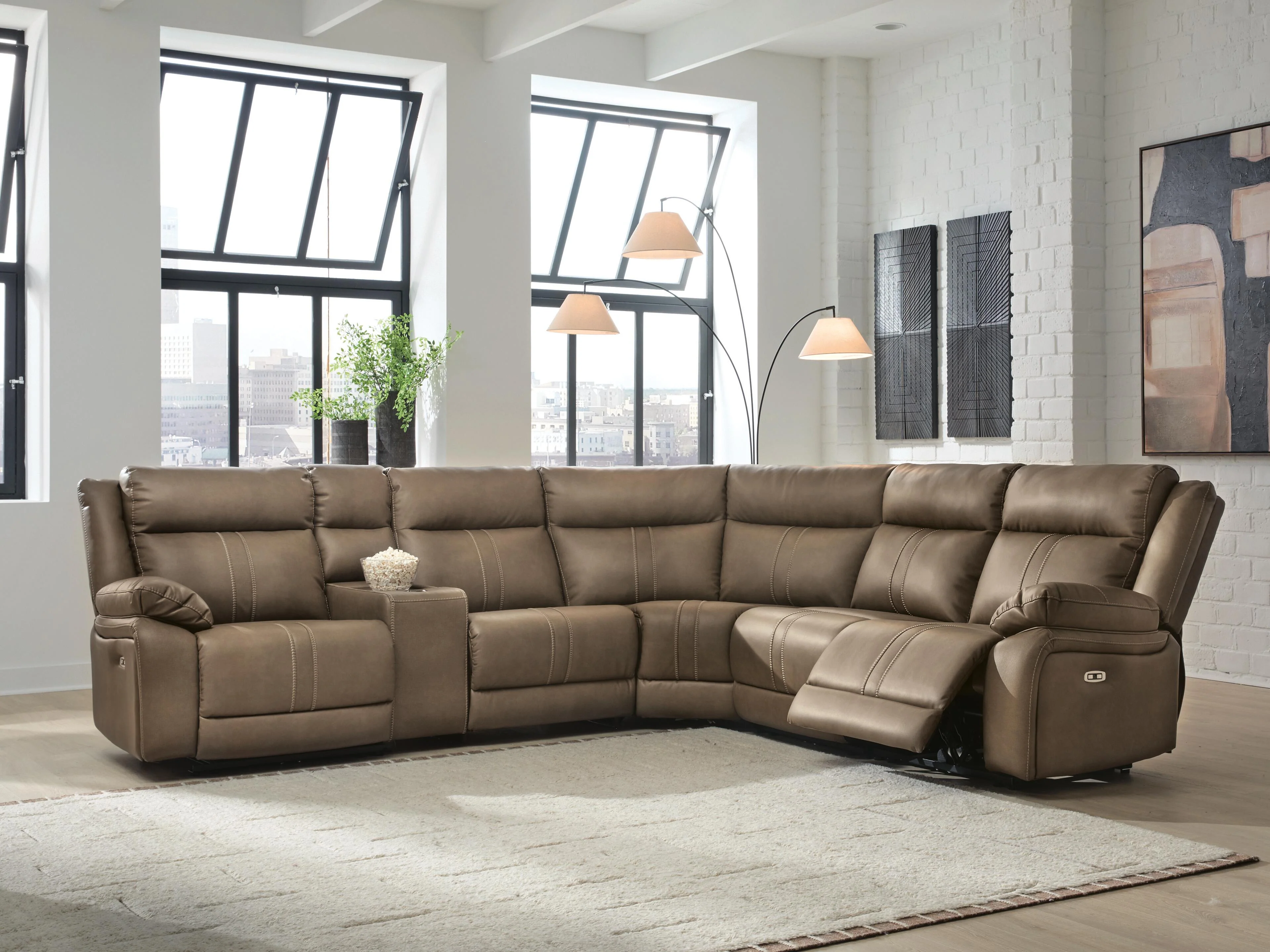 Max-Momentum Biscotti 6-Piece Power Reclining Sectional with Audio Console - Image 3