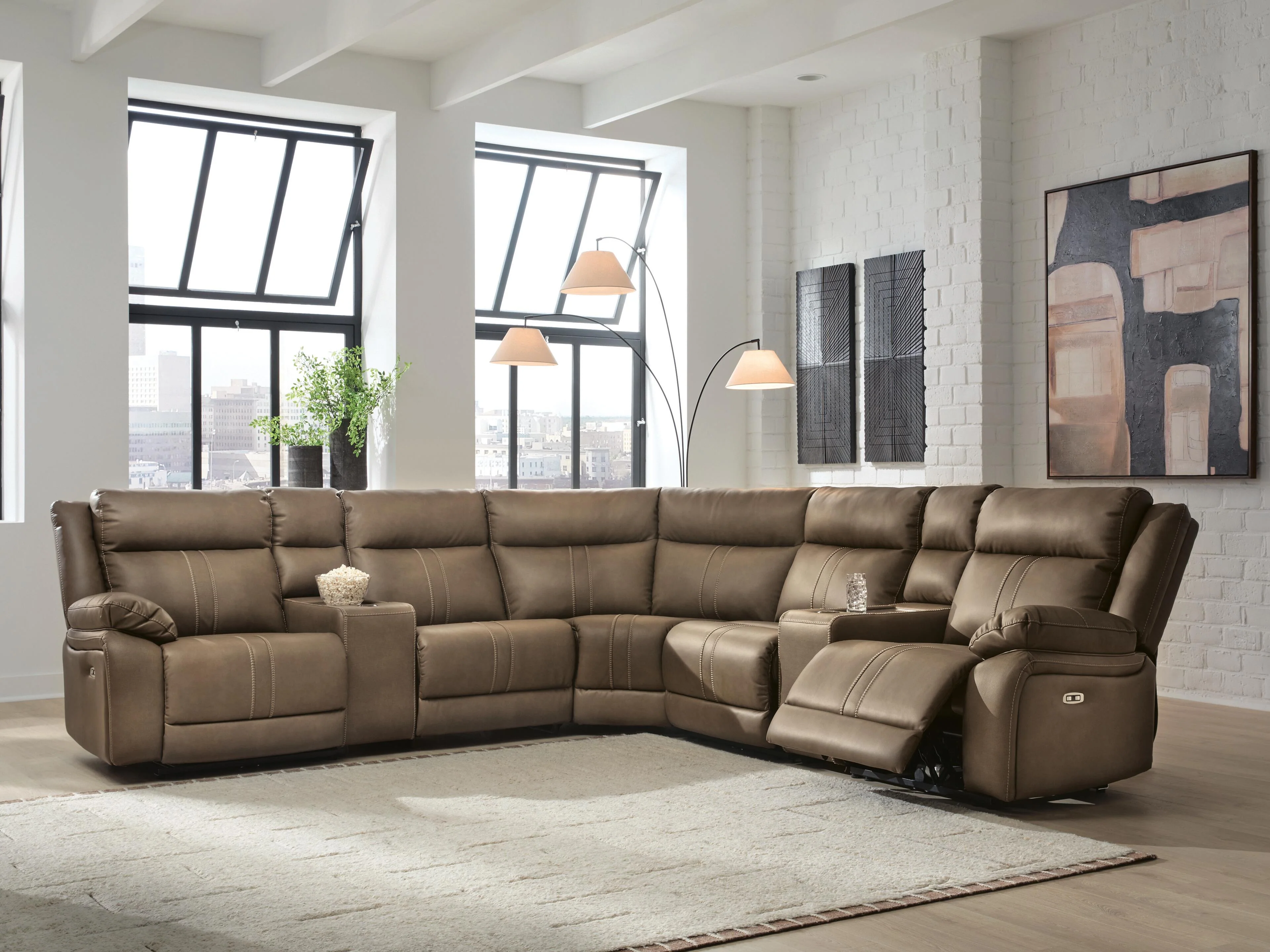 Max-Momentum Biscotti 7-Piece Power Reclining Sectional with Audio Consoles - Image 3