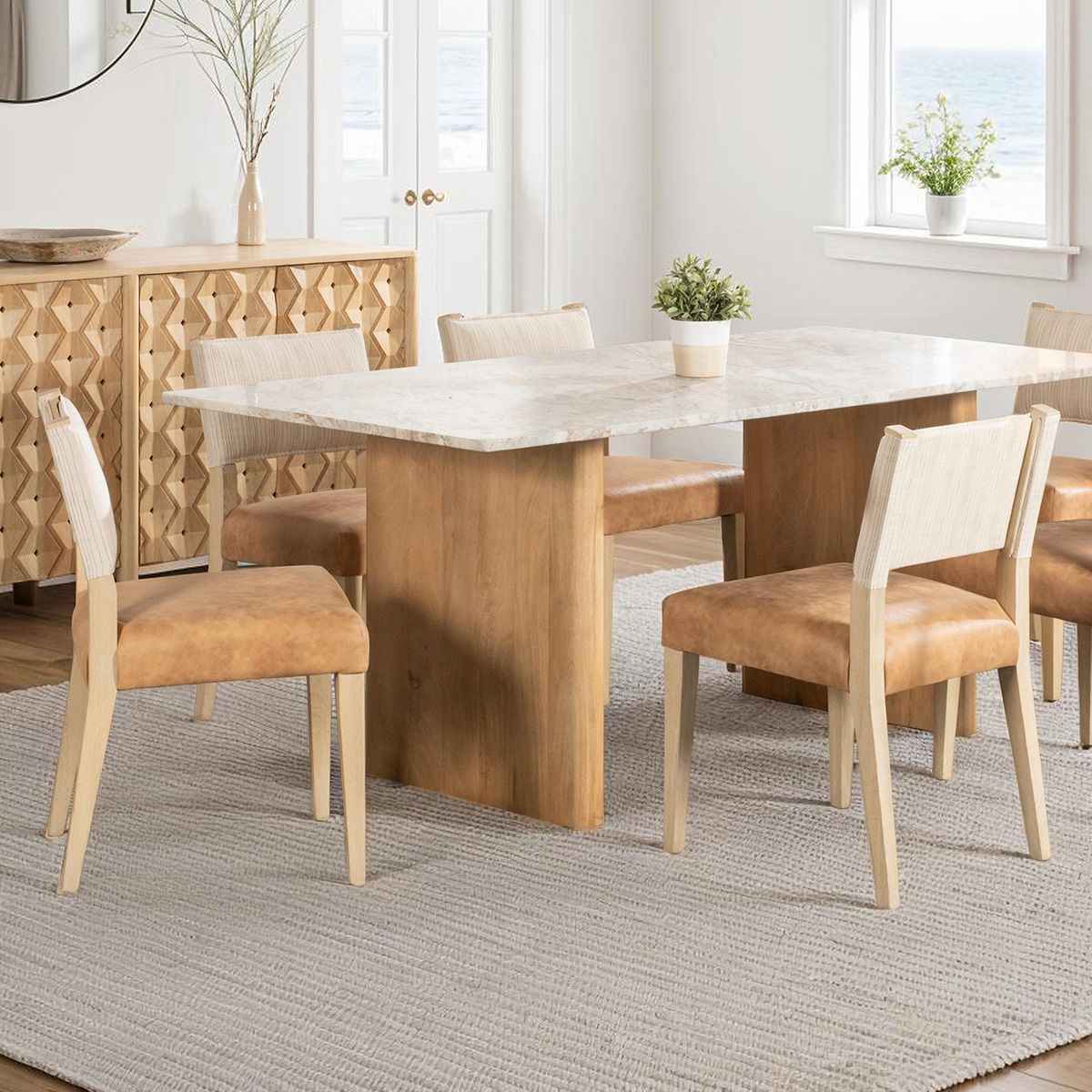 Maya 21" Dining Chair in Durango Linen and Antique Leather with Napoleon Legs, Set of 2 - Image 3