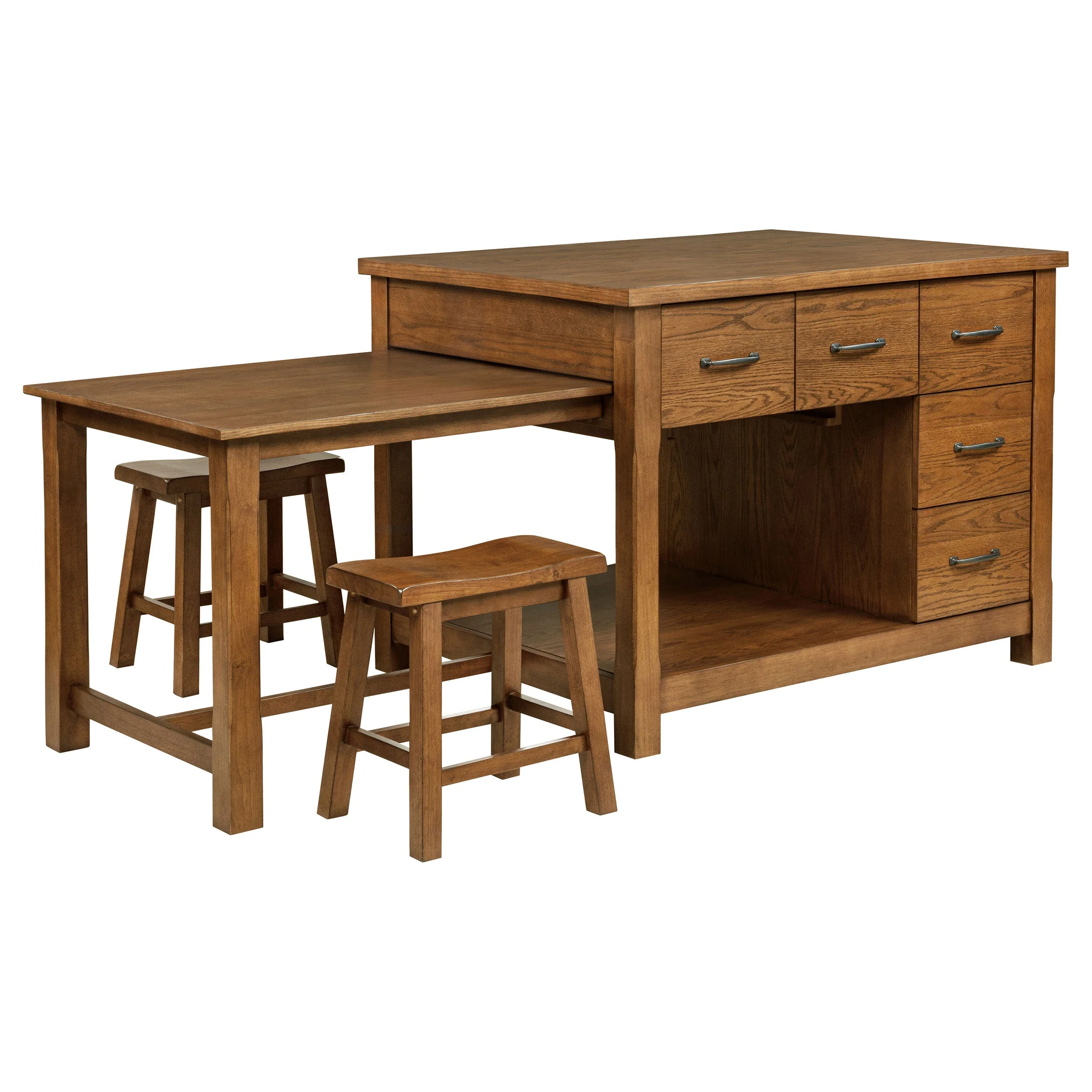 Mayfair Dark Oak 3-piece Kitchen Island with Extension Table - Image 2