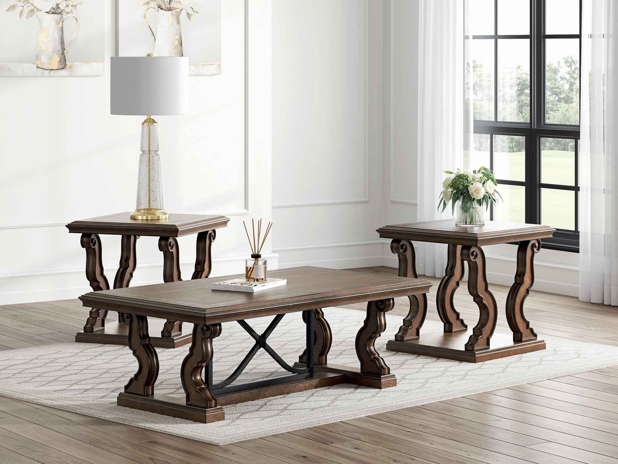 Maylee Dark Brown Coffee Table and 2 End Tables