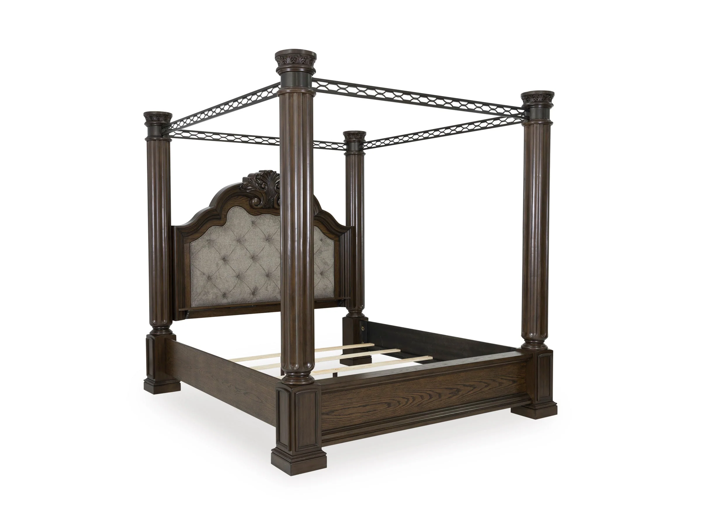 Maylee Dark Brown King Upholstered Canopy Bed - Image 3
