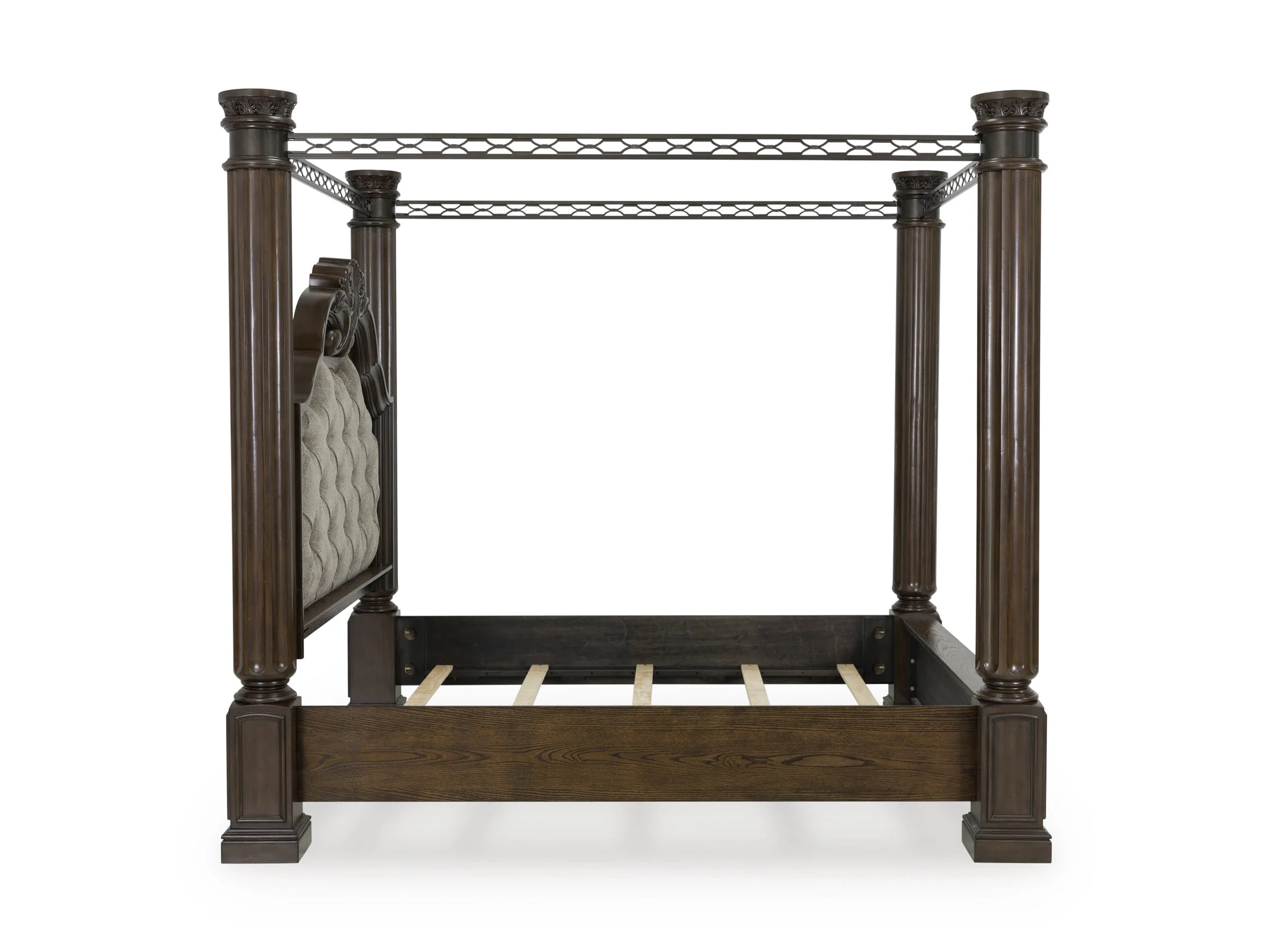 Maylee Dark Brown King Upholstered Canopy Bed - Image 4