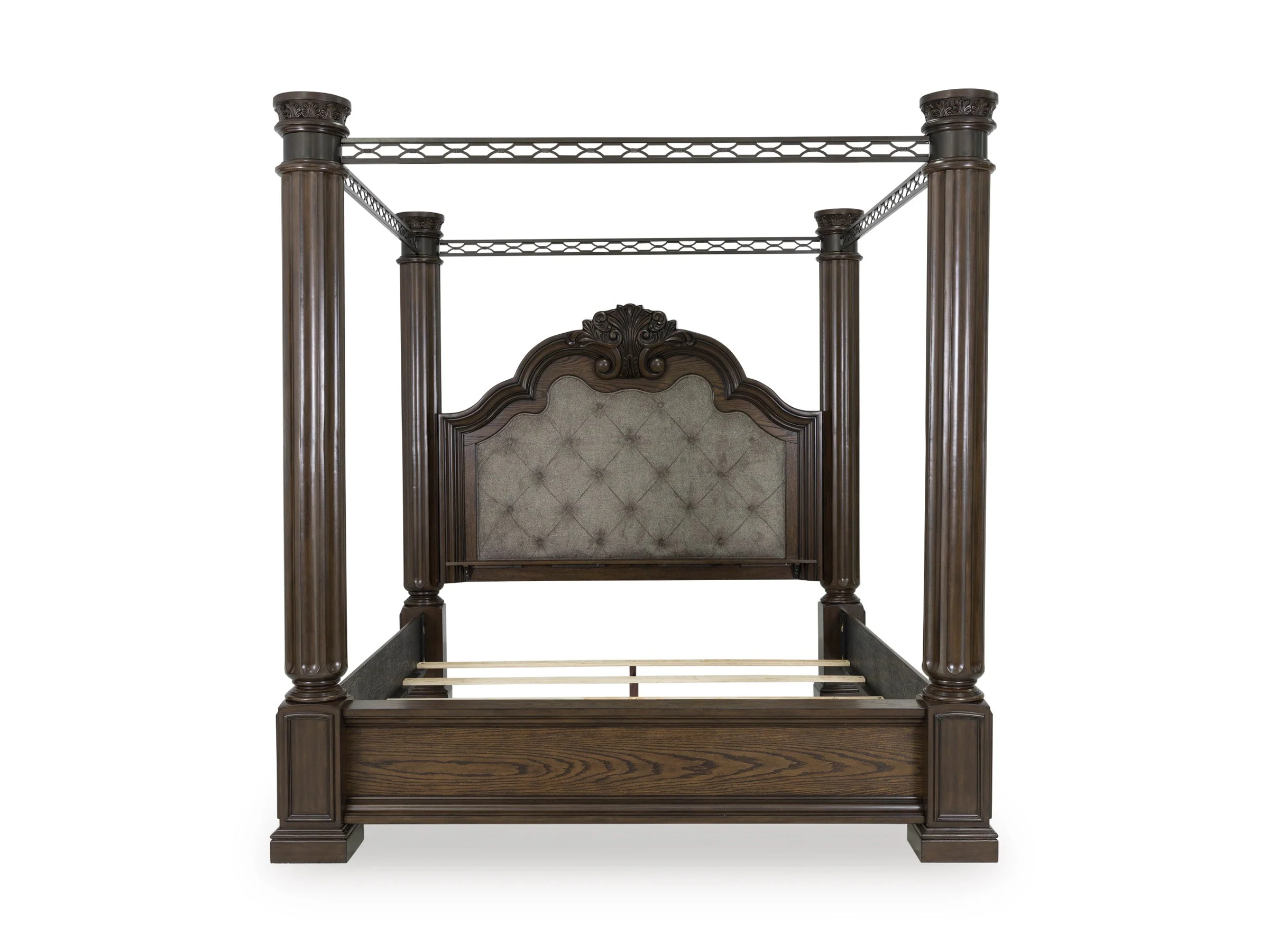 Maylee Dark Brown Queen Upholstered Canopy Bed - Image 2