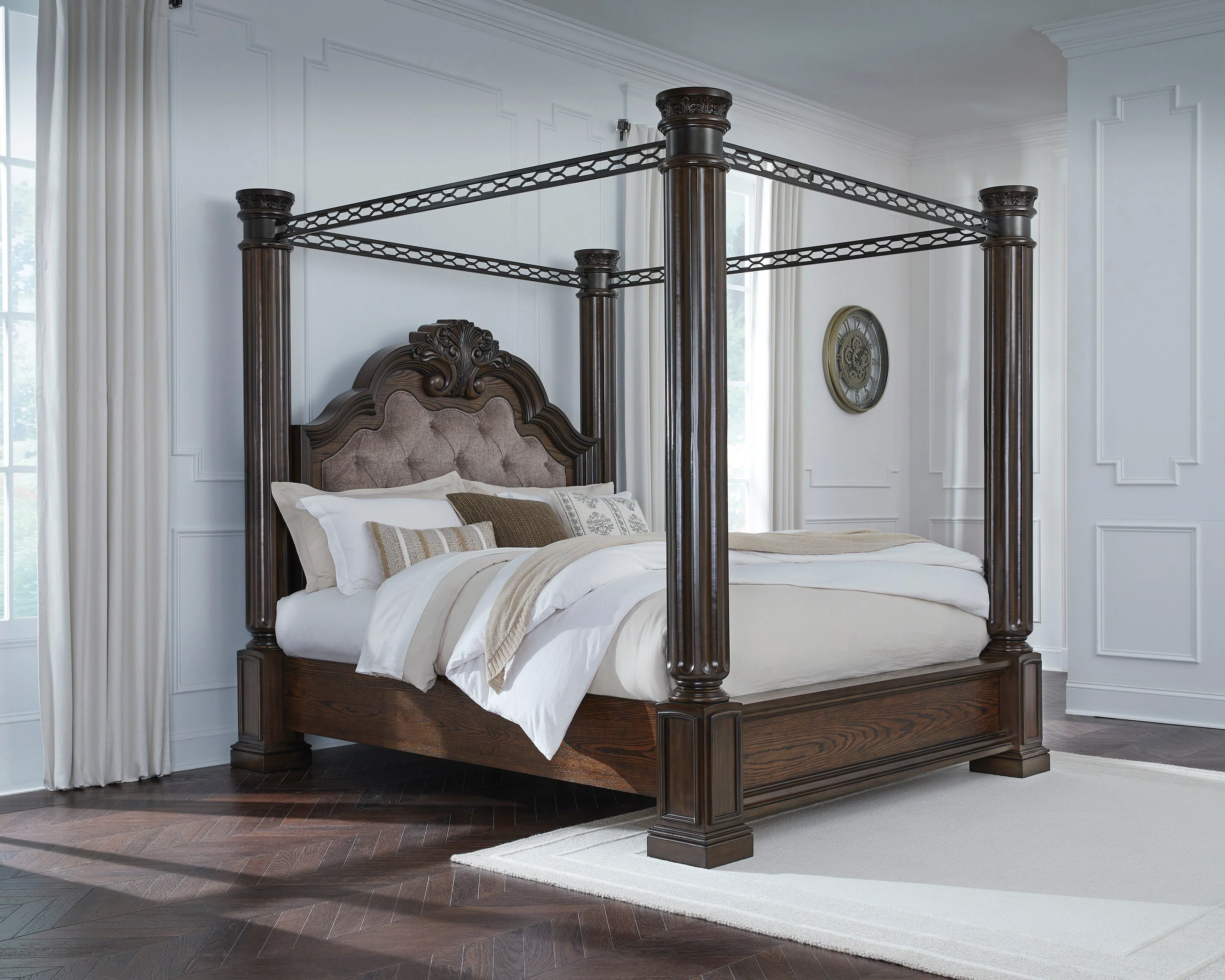 Maylee Dark Brown Upholstered Canopy Bedroom Set - Image 5