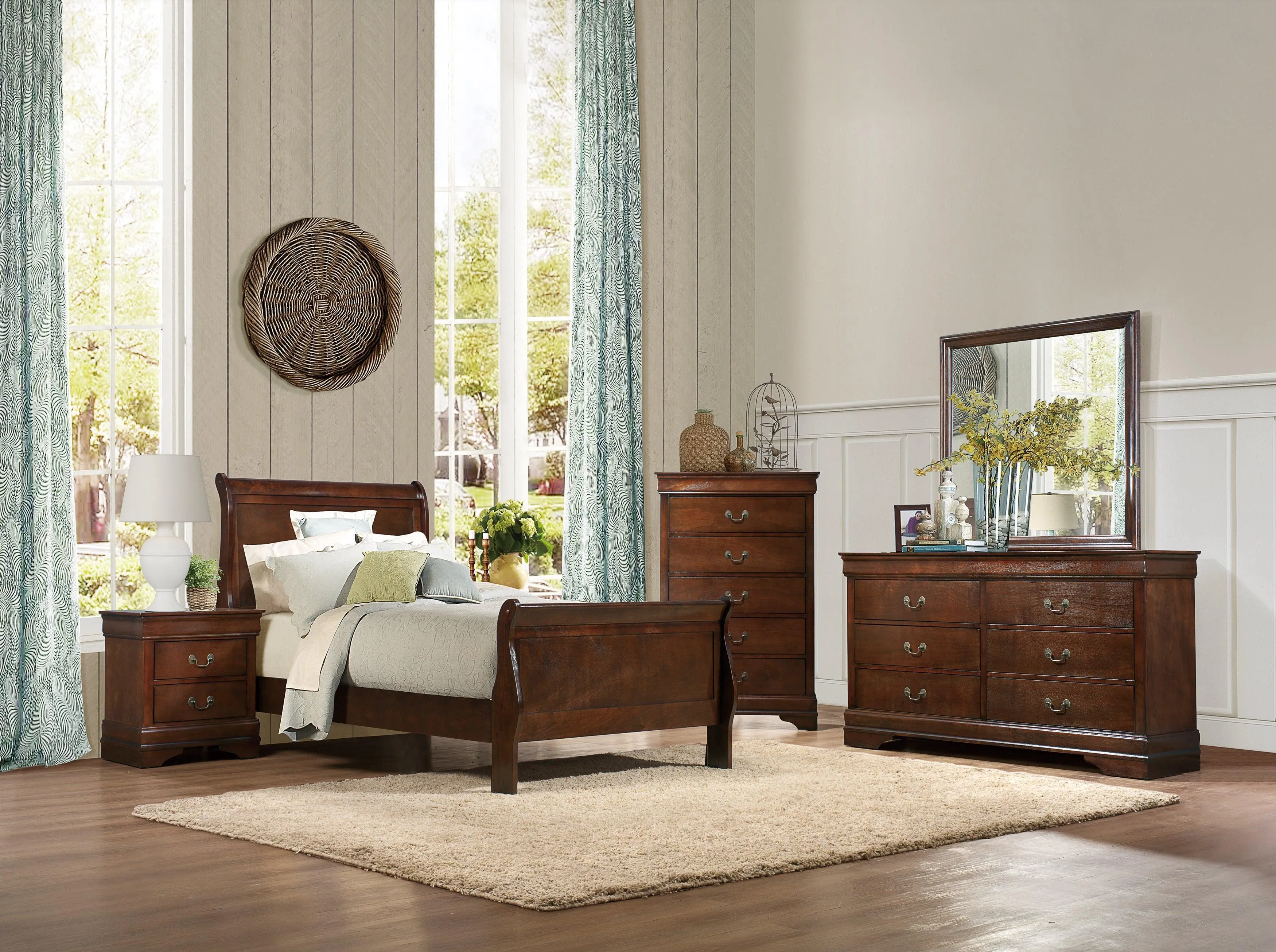 Mayville Brown Cherry Twin Sleigh Bed - Image 2