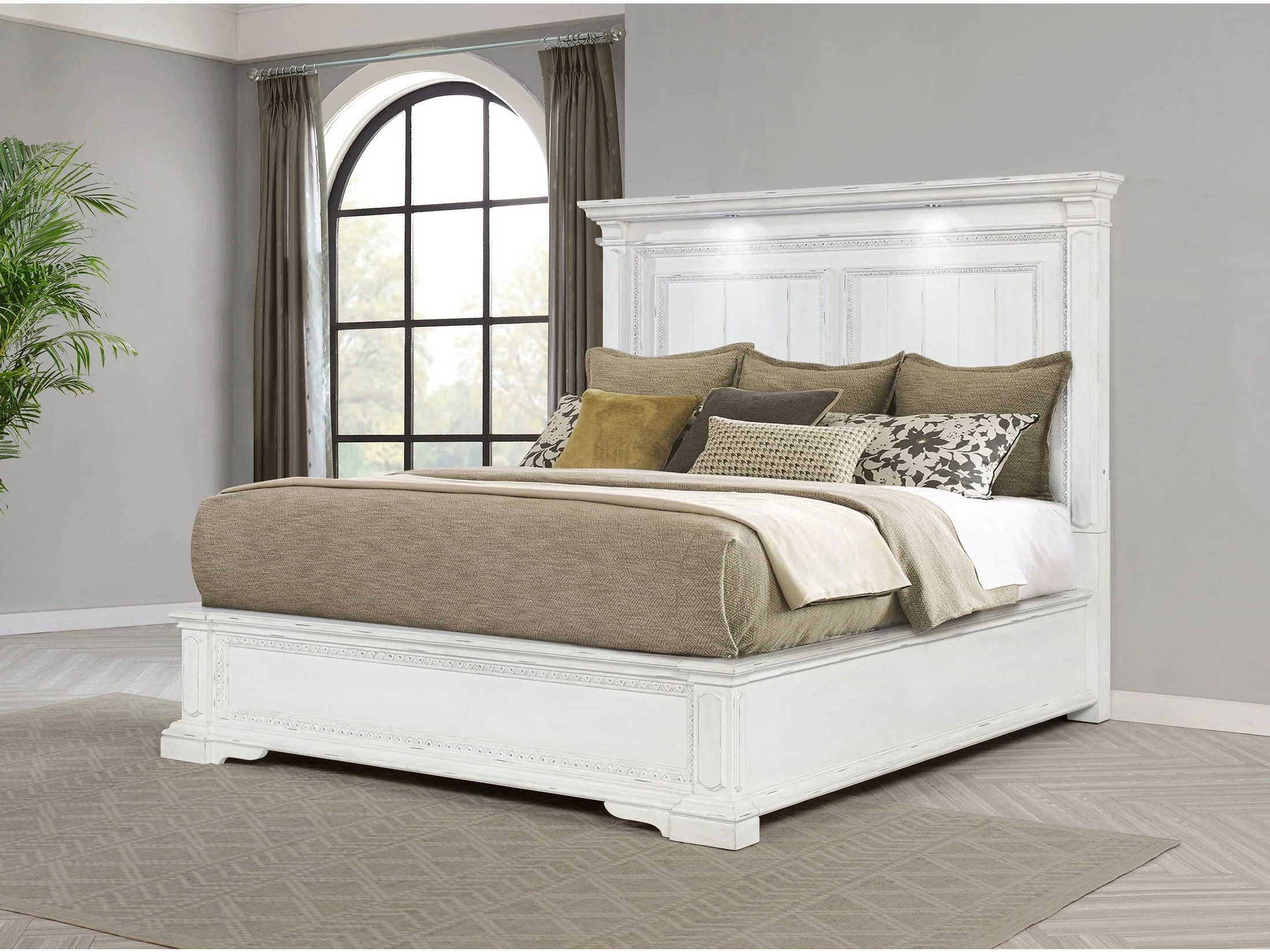 McKinney Vintage White California King LED Light Panel Bed