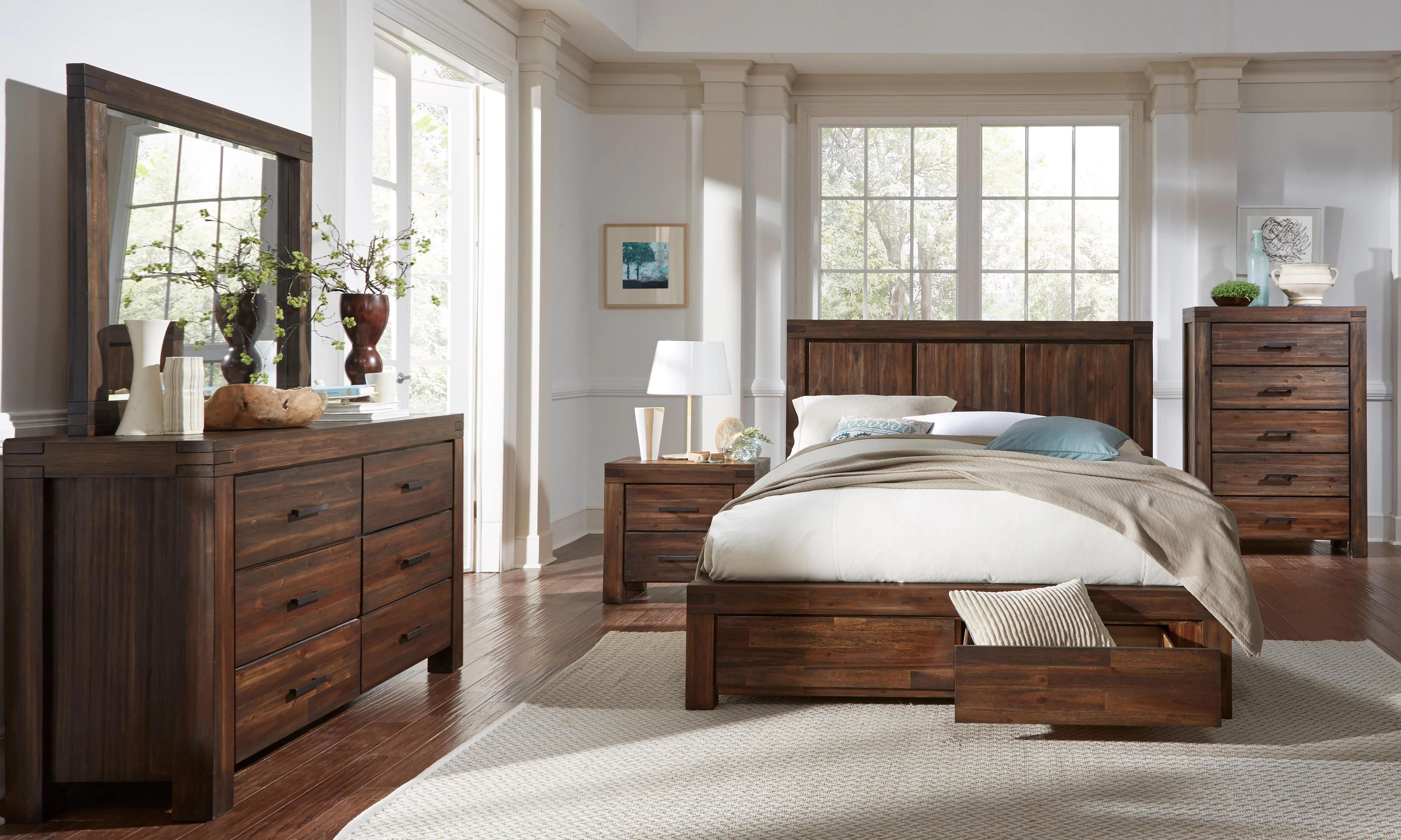 Meadow Solid Wood Footboard Full Storage Bed in Brick Brown - Image 2