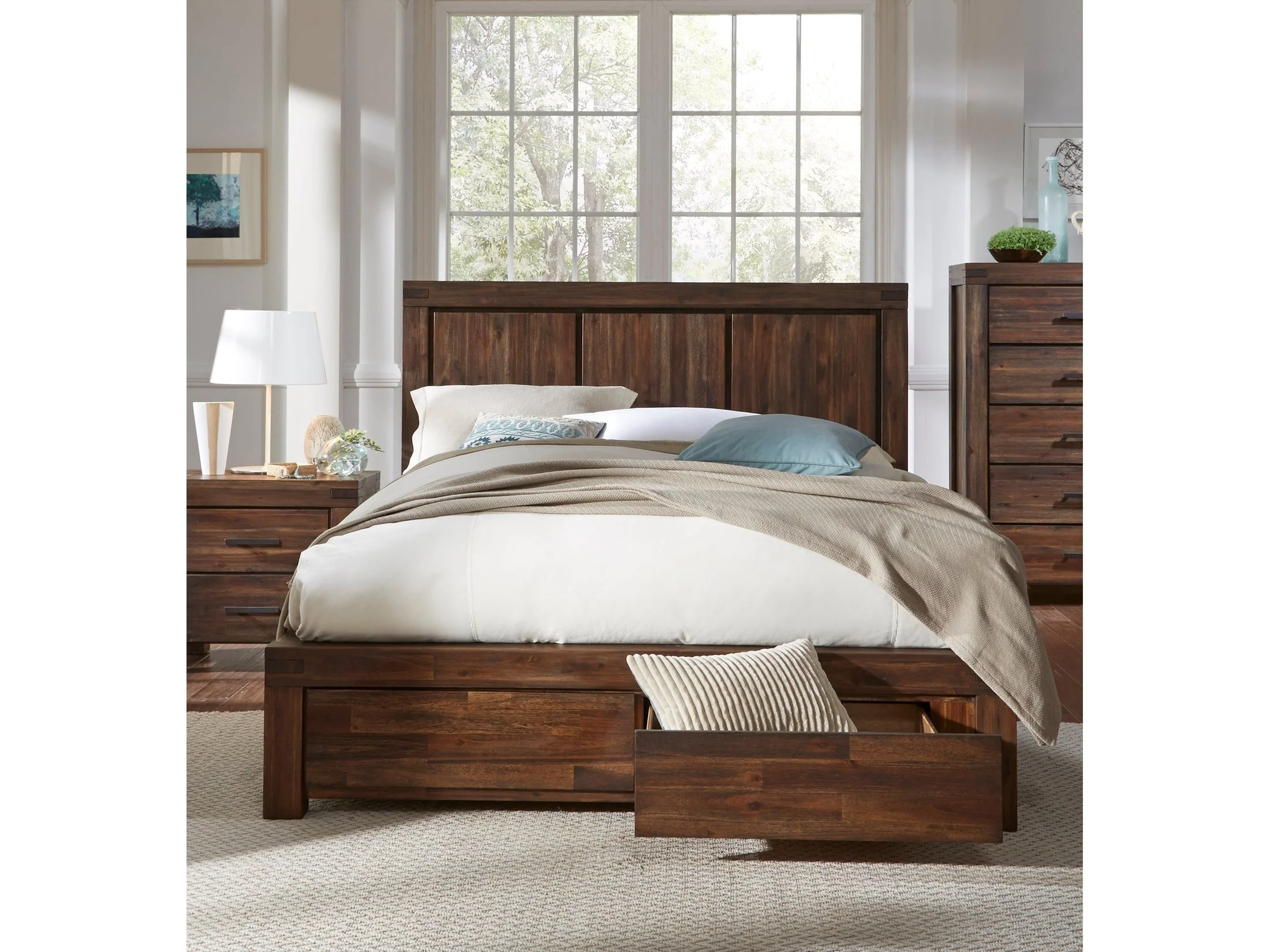 Meadow Solid Wood Footboard Queen Storage Bed in Brick Brown