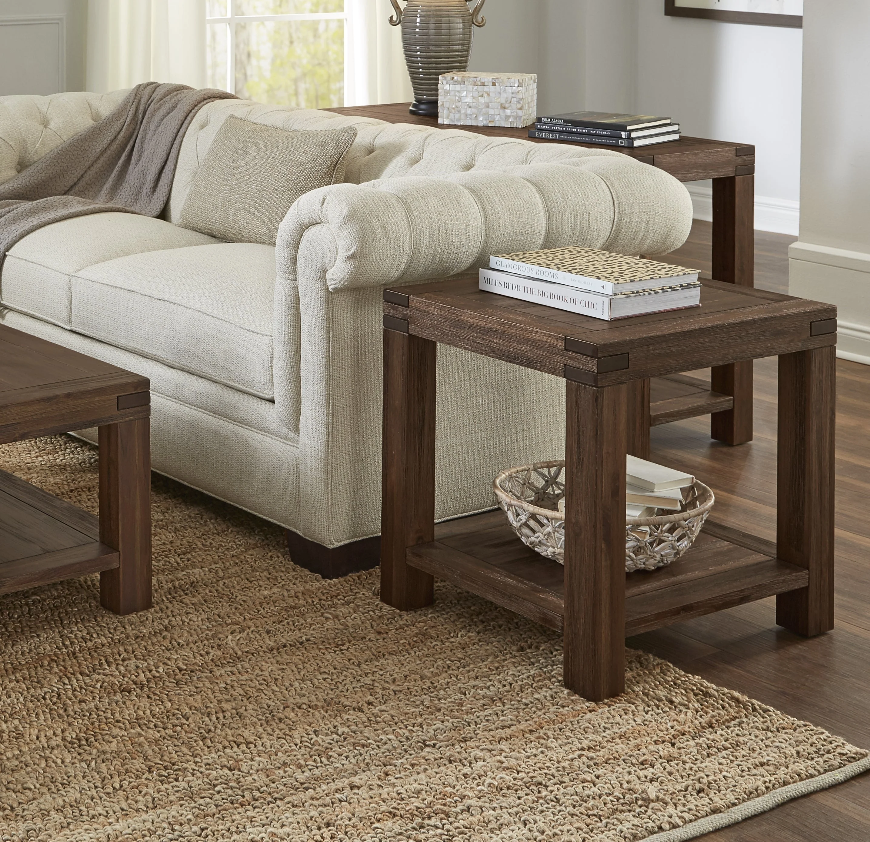 Meadow Solid Wood Rectangular Side Table in Brick Brown - Image 2