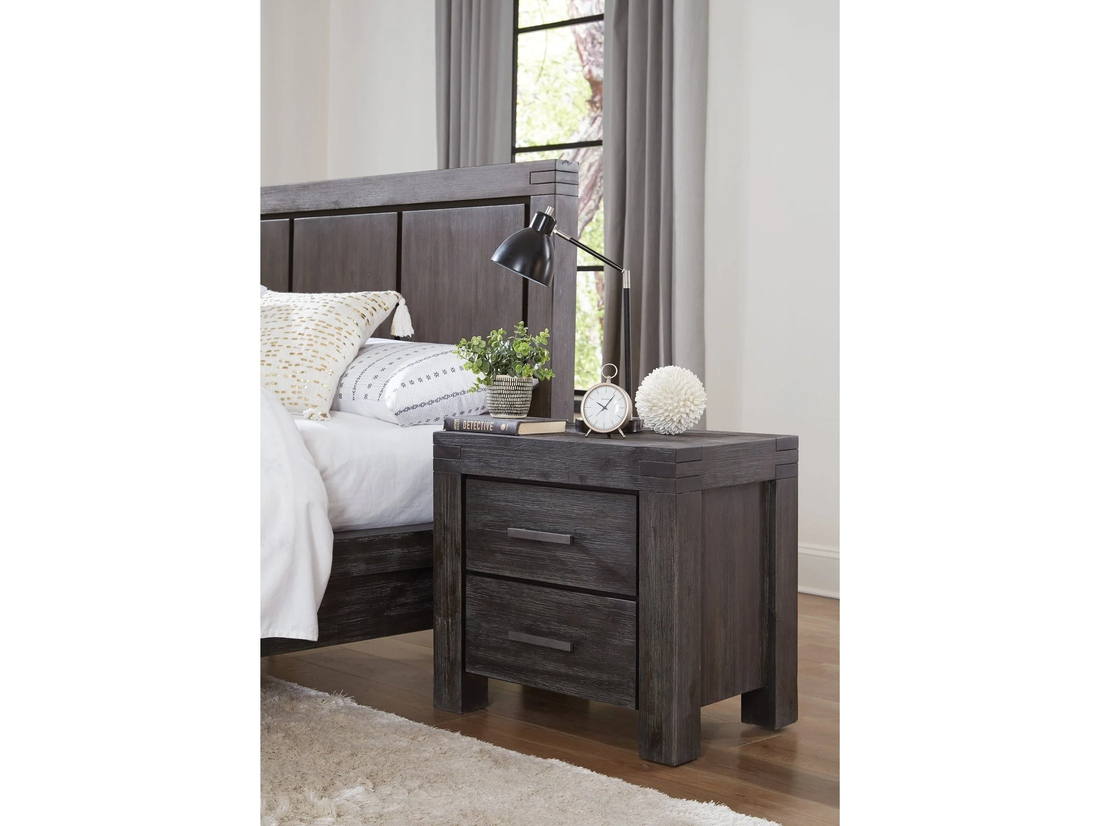Meadow Solid Wood Two Drawer Nightstand in Graphite