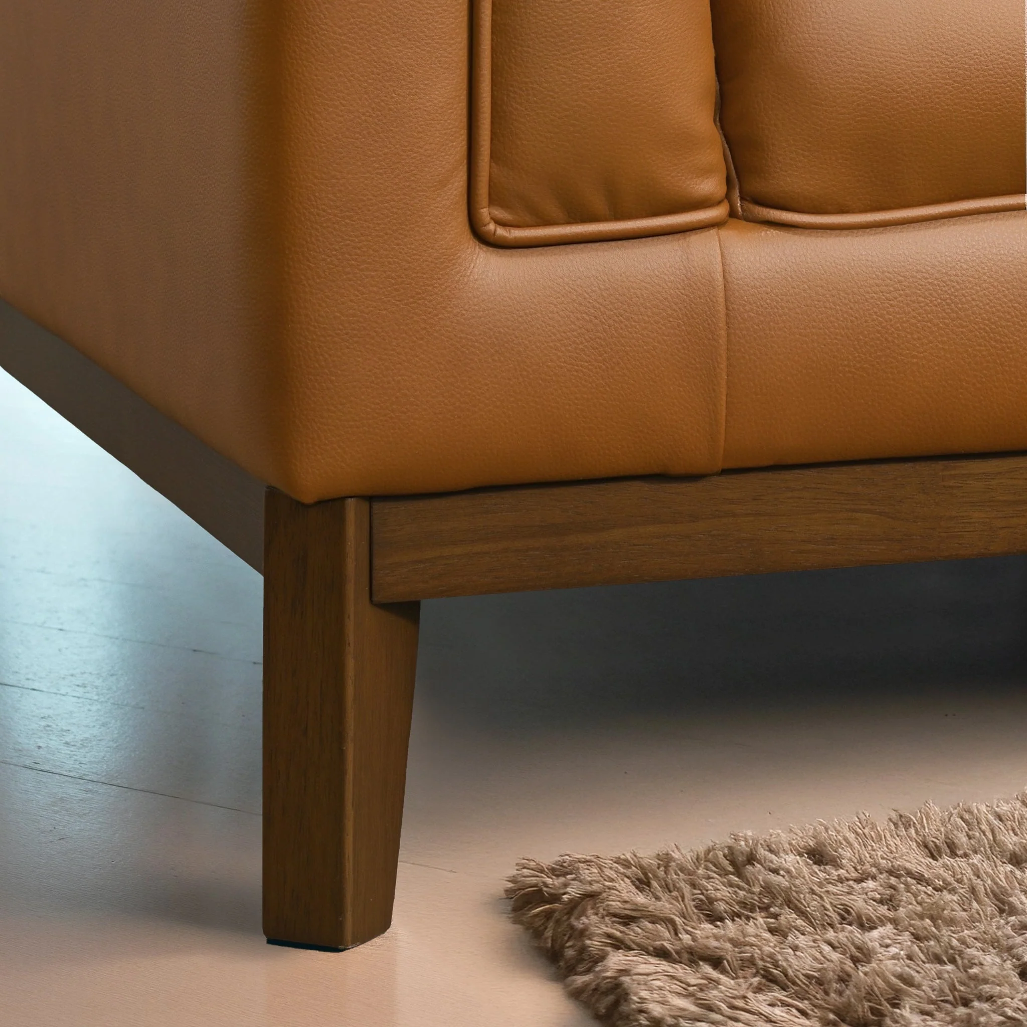 Melissa Mid-Century Cognac Vegan Leather Modern Sofa - Image 5