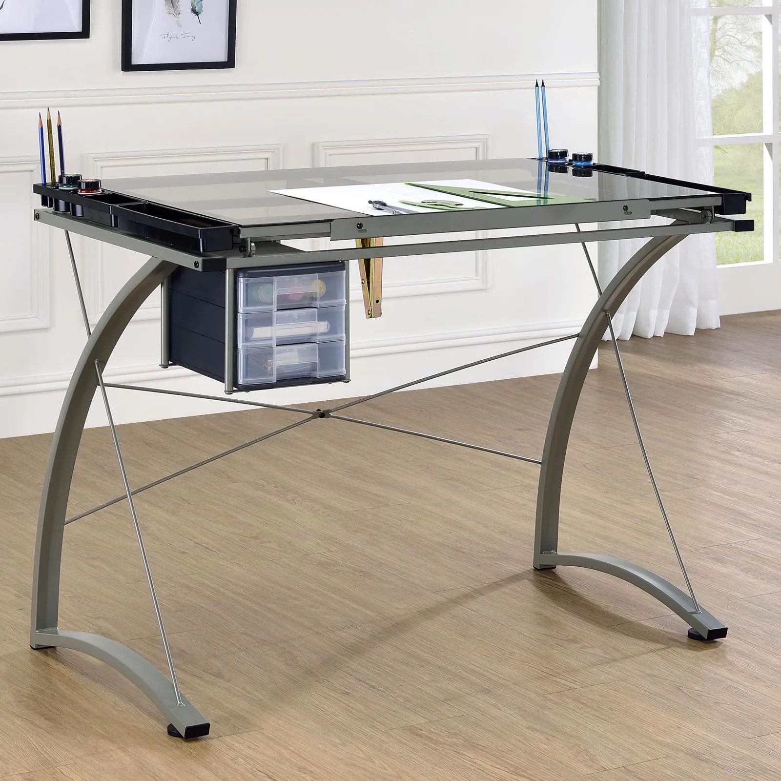 Melo Champagne 3-Drawer Drafting Desk - Image 3