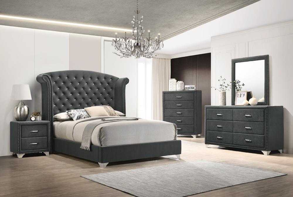 Melody Gray Eastern King Wingback Upholstered Bed - Image 3