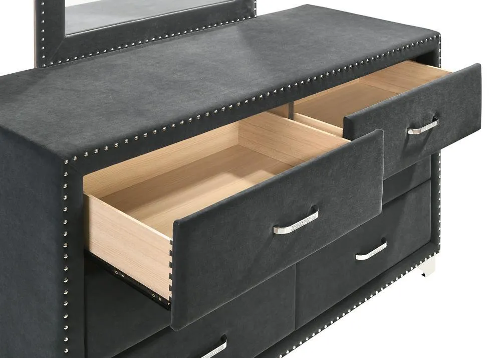 Melody Gray Upholstered 6-Drawer Dresser - Image 3