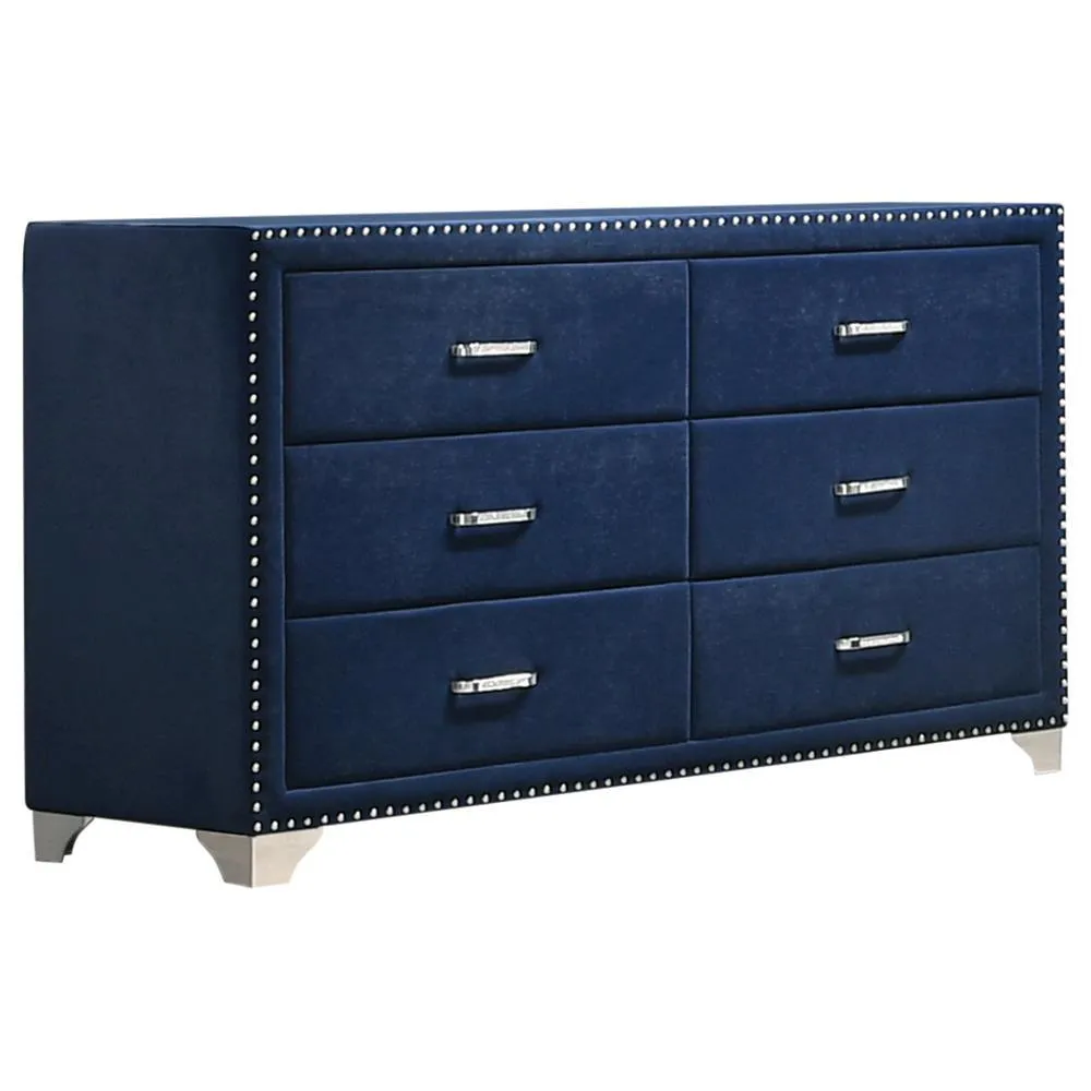 Melody Pacific Blue Upholstered 6-Drawer Dresser - Image 2