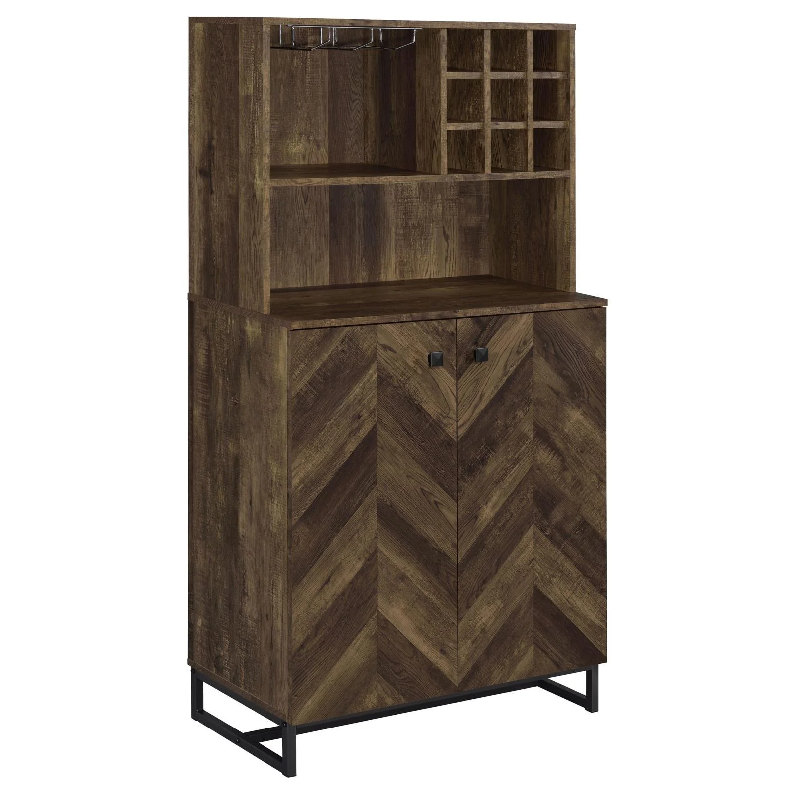 Mendoza Rustic Oak Herringbone/Gunmetal 2-Door Wine Cabinet - Image 2
