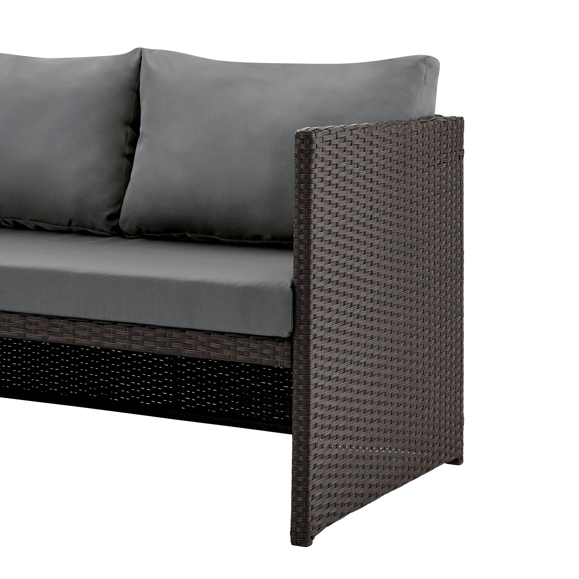 Menton Patio 2-Seater and Lounge Chair with Coffee Table with Grey Cushions - Image 7
