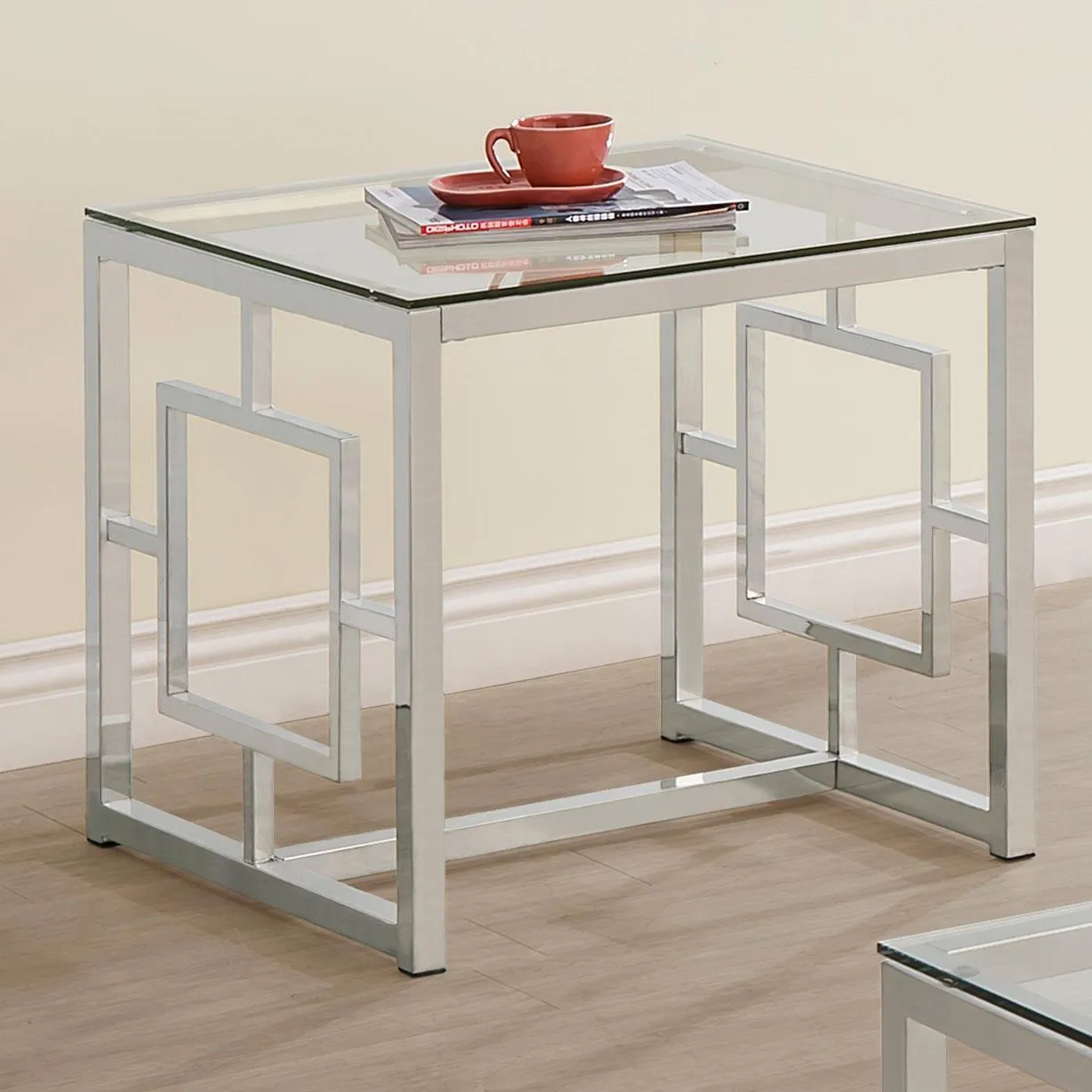 Merced Nickel Square Tempered Glass Top End Table - Image 3